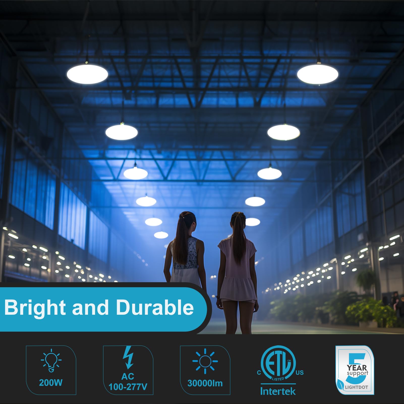 Lightdot 200W High Bay LED Light, 28000LM, 5000K Daylight, ETL Listed, Black, Model LUFO-22-4P, 4-Pack