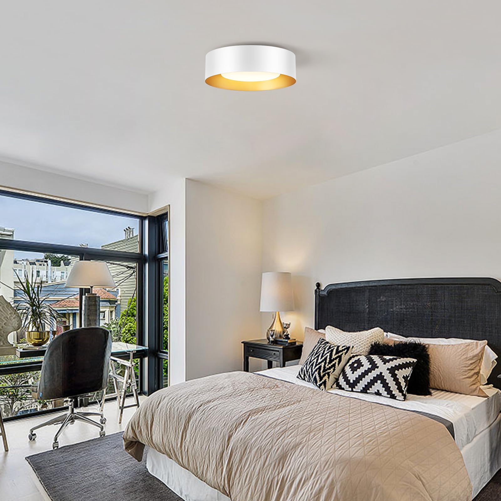 Goomavi Modern Flush Mount Ceiling Lights,Minimalist 12.5In Round Close To Ceiling Light Fixtures,White And Gold Metal Ceiling L