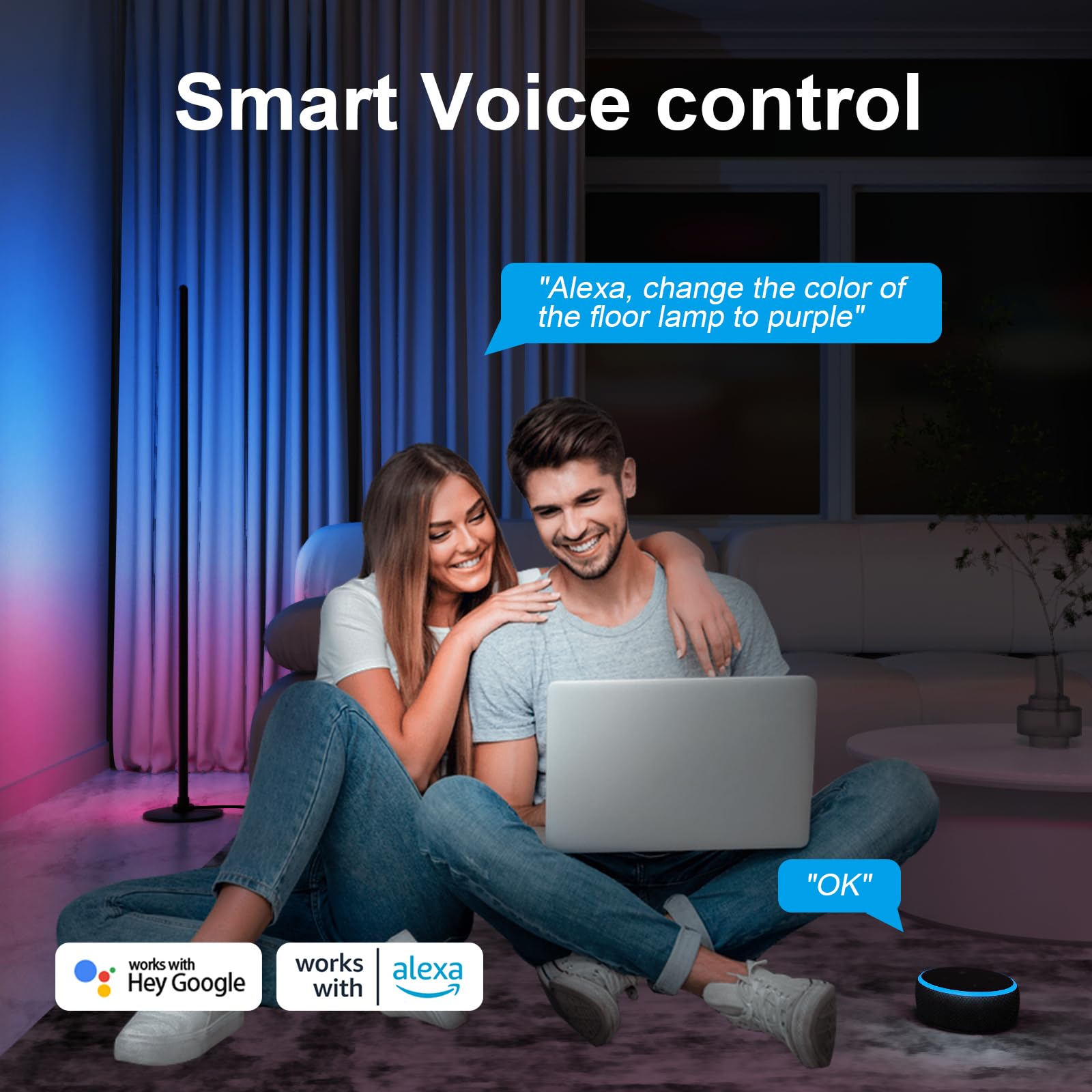 Lanmonlily Smart LED Corner Floor Lamp with Music Sync, 68+ Scenes, RGB, Model 0003, Remote & App Control, Ambient Lighting for Home