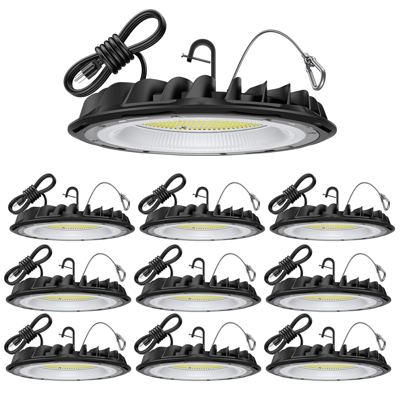 hunhun 10 Pack ETL 155W UFO LED High Bay Light, 22500lm, Daylight 5000K, US Plug,110-277V, IP65 Waterproof Commercial LED Shop L