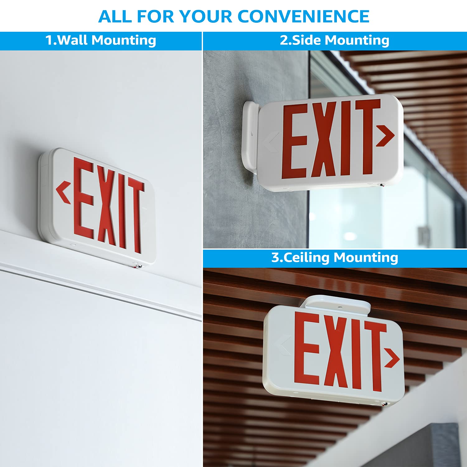 Torchstar Led Exit Sign, Emergency Exit Light With Battery Backup, Double Face, Ul 924, Ac 120/277V, Damp Location, Hardwired Re