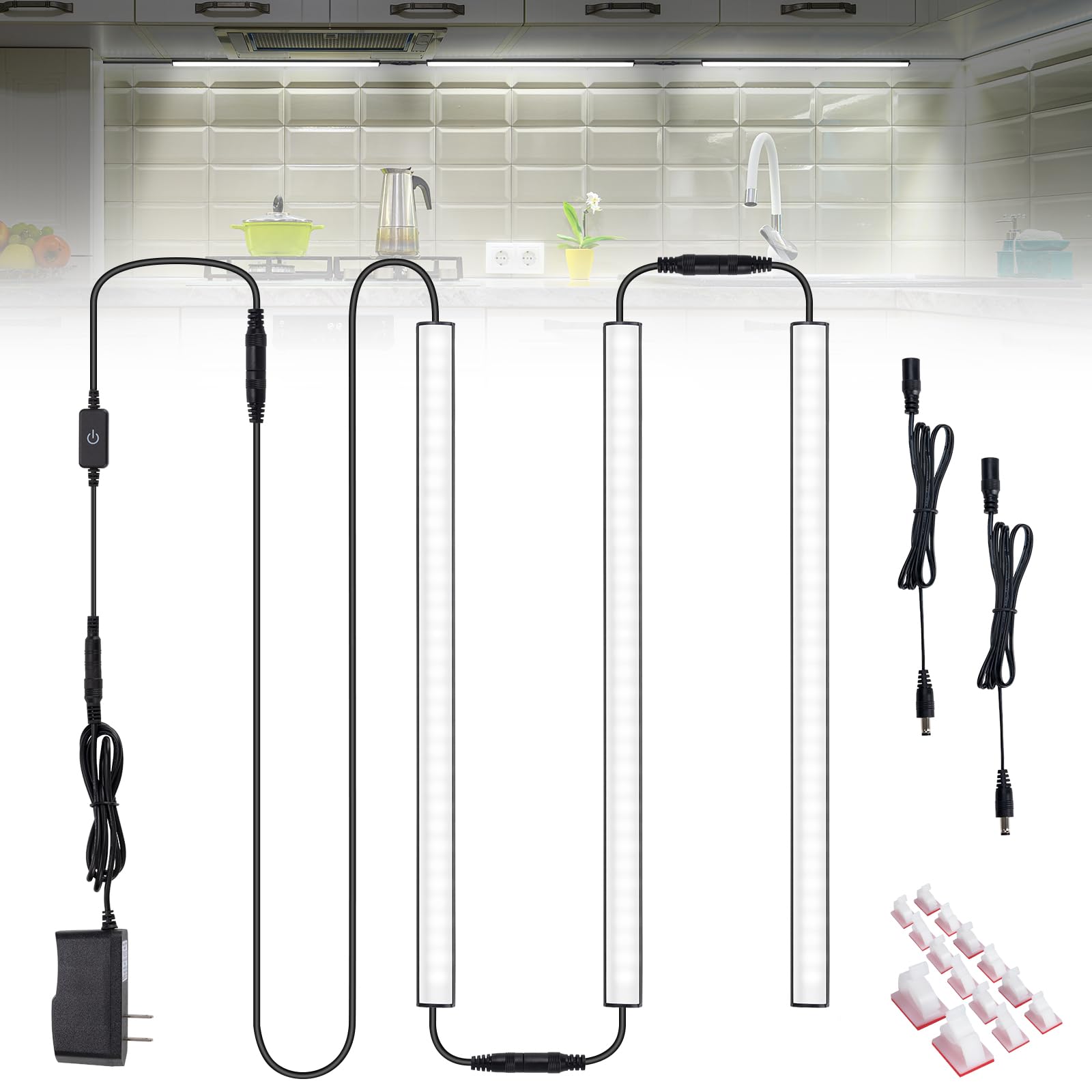 JUSJUBR LED Under Cabinet Lighting, 3 Pcs 12 Inch, Dimmable, Aluminum, Black Shell, 6000K Cool White, Model 353a5006-