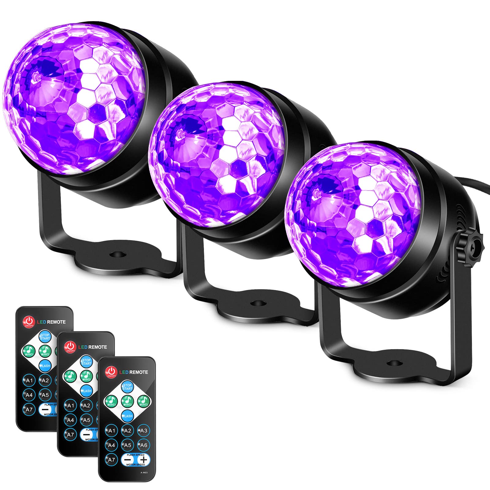 Litake Party Lights UV Black Lights 6W LED Strobe Sound Activated Remote Control 3 Pack