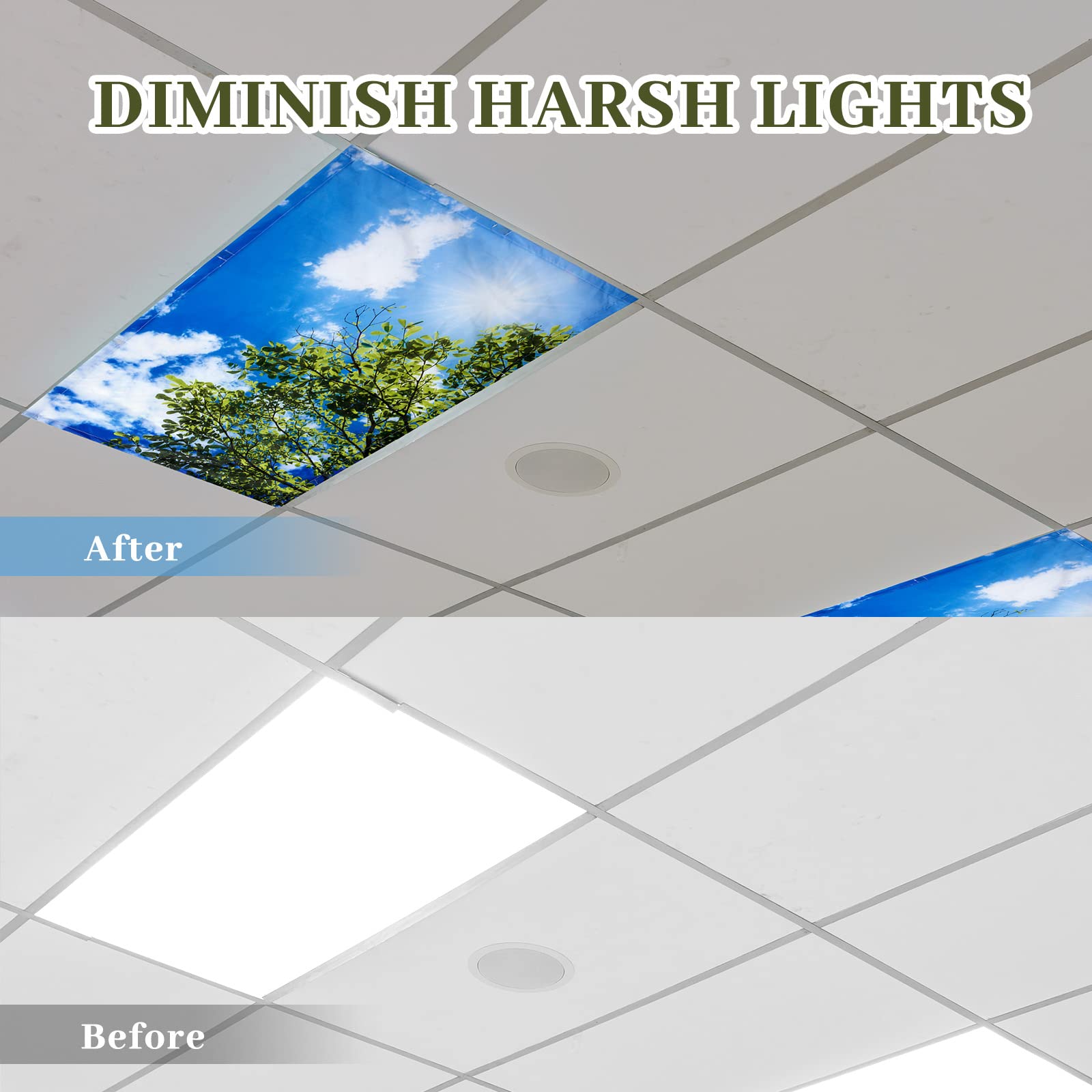 Hortsun 12 Pcs Fluorescent Light Covers, 4X2 Ft Magnetic Filters For Eyestrain Relief, Sky & Leaves