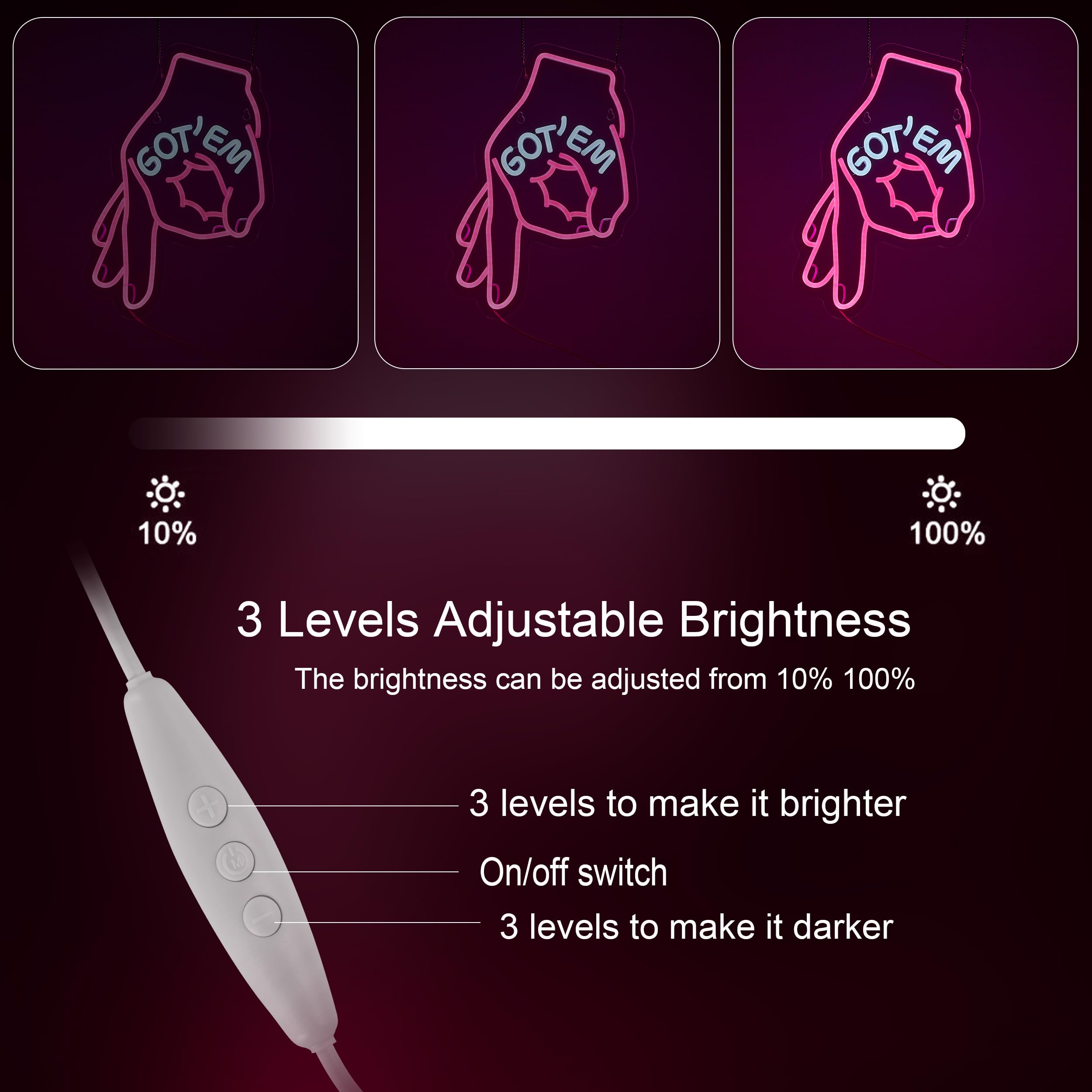 ZODZ Neon Sign - GOT EM Wall Décor with Dimmable LED Light - Pink/White - Silicone Material - Ideal for Bedroom and Man Cave