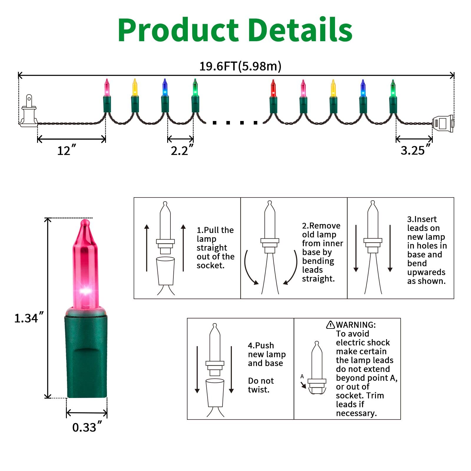 Lamphome Super-Bright Extendable Multi Christmas Lights Decoration 100Lights 19.6Ft Ul Certified Mini Bulb String Lights Set For Outdoor Christmas Tree Garden Holiday Party Patio Wedding Garland Decor