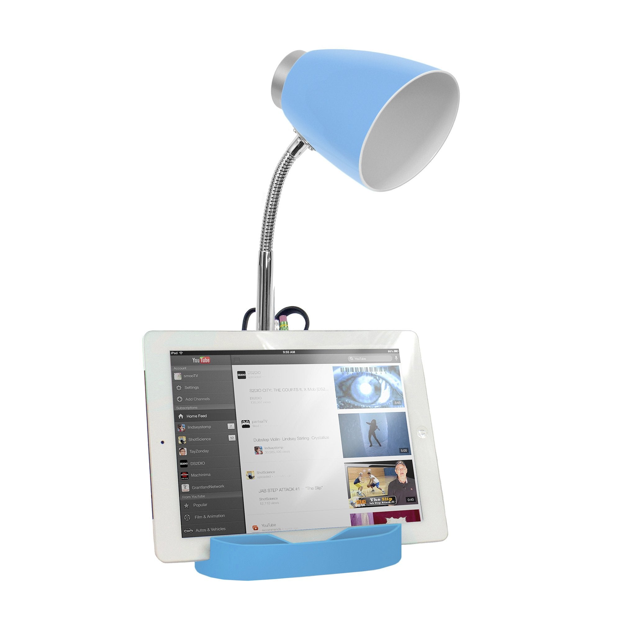 Simple Designs Ld1002-Blu Gooseneck Organizer Desk Lamp With Ipad Tablet Stand Book Holder, Blue (Pack Of 6)