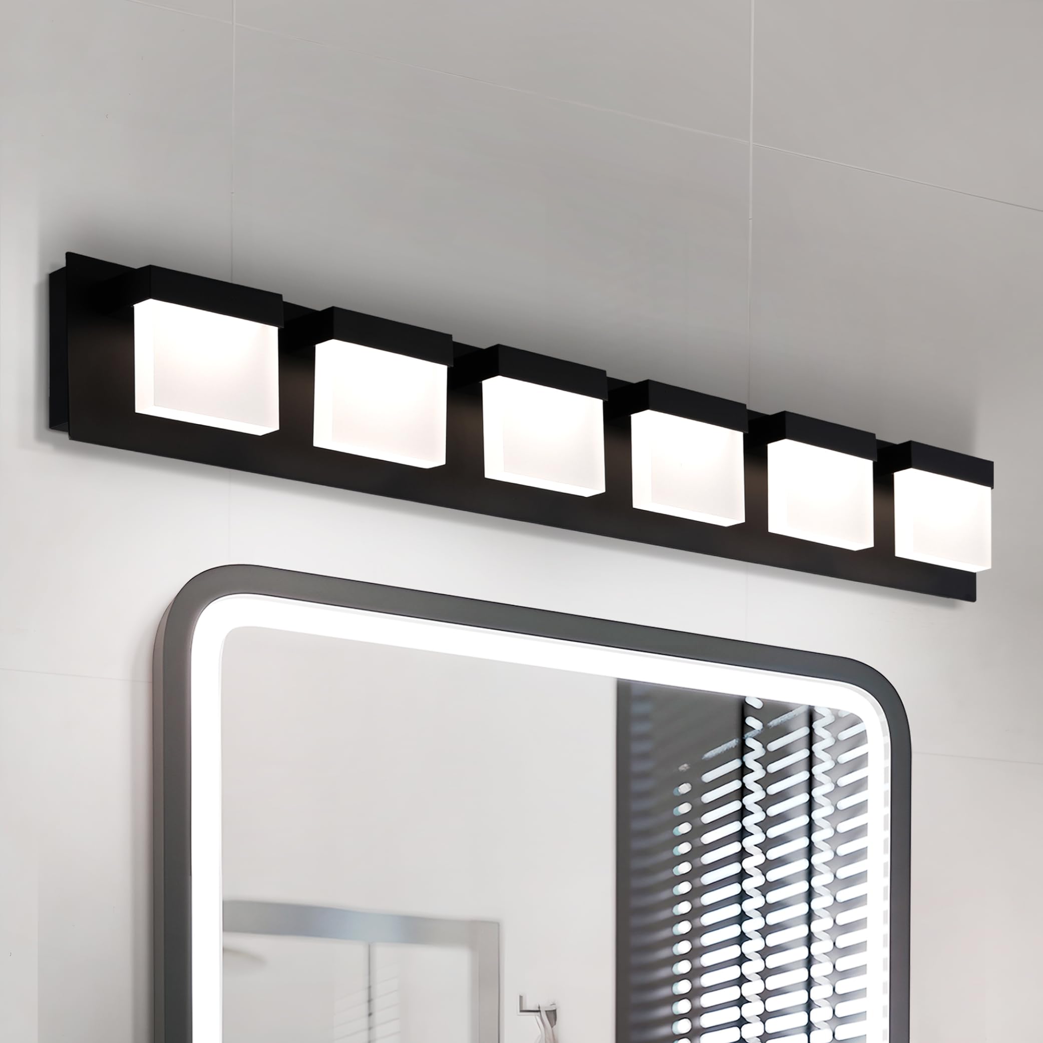 ASD 36in Bathroom Vanity Light Fixture, 6-Lights, Dimmable, ETL Listed, Black, Model A-LVF24M-6D35CC-BK