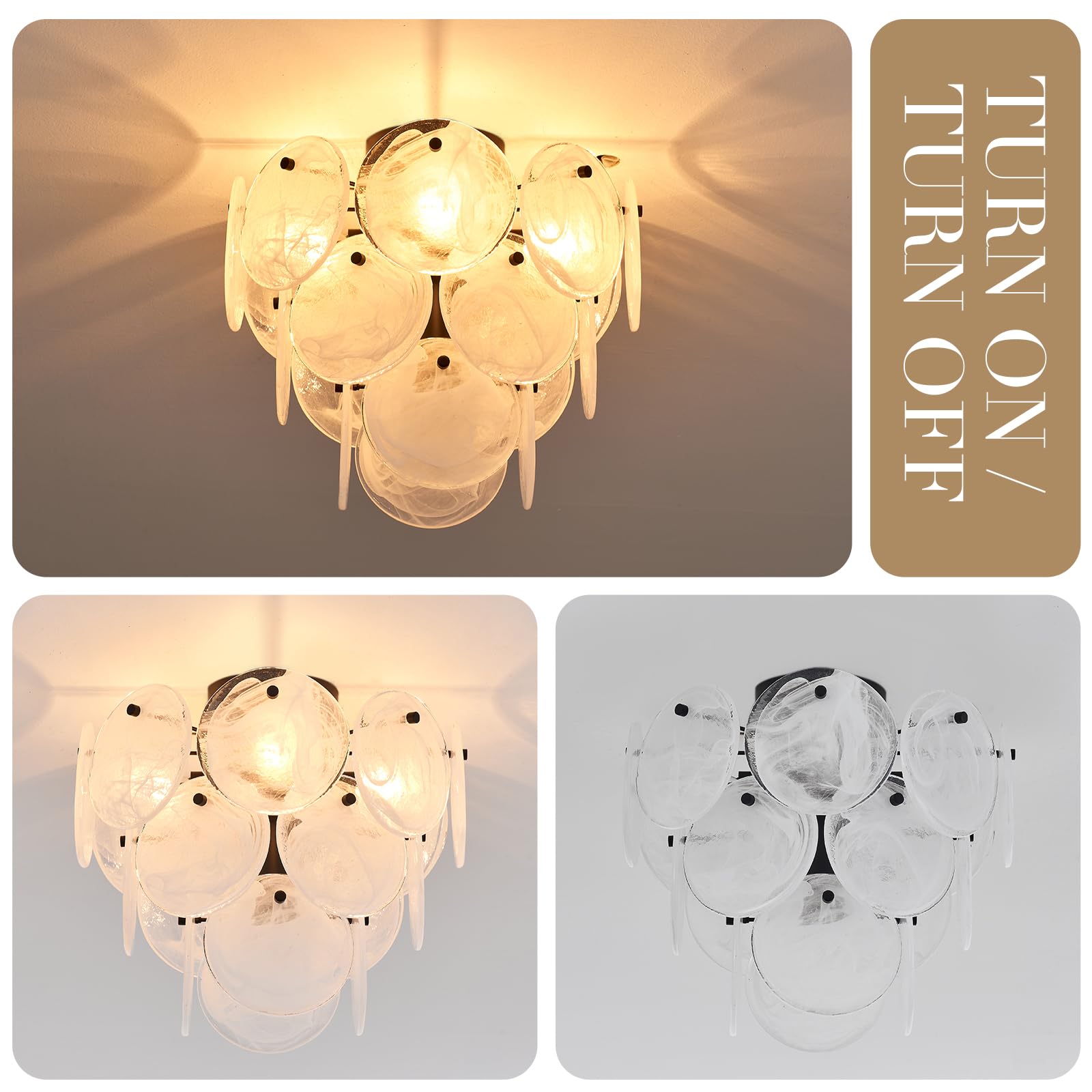 Vanzarla Modern Flush Mount Glass Ceiling Light, Black Hallway Lights Vintage Chandelier, 4-Light Unique Light Fixture For Bedro