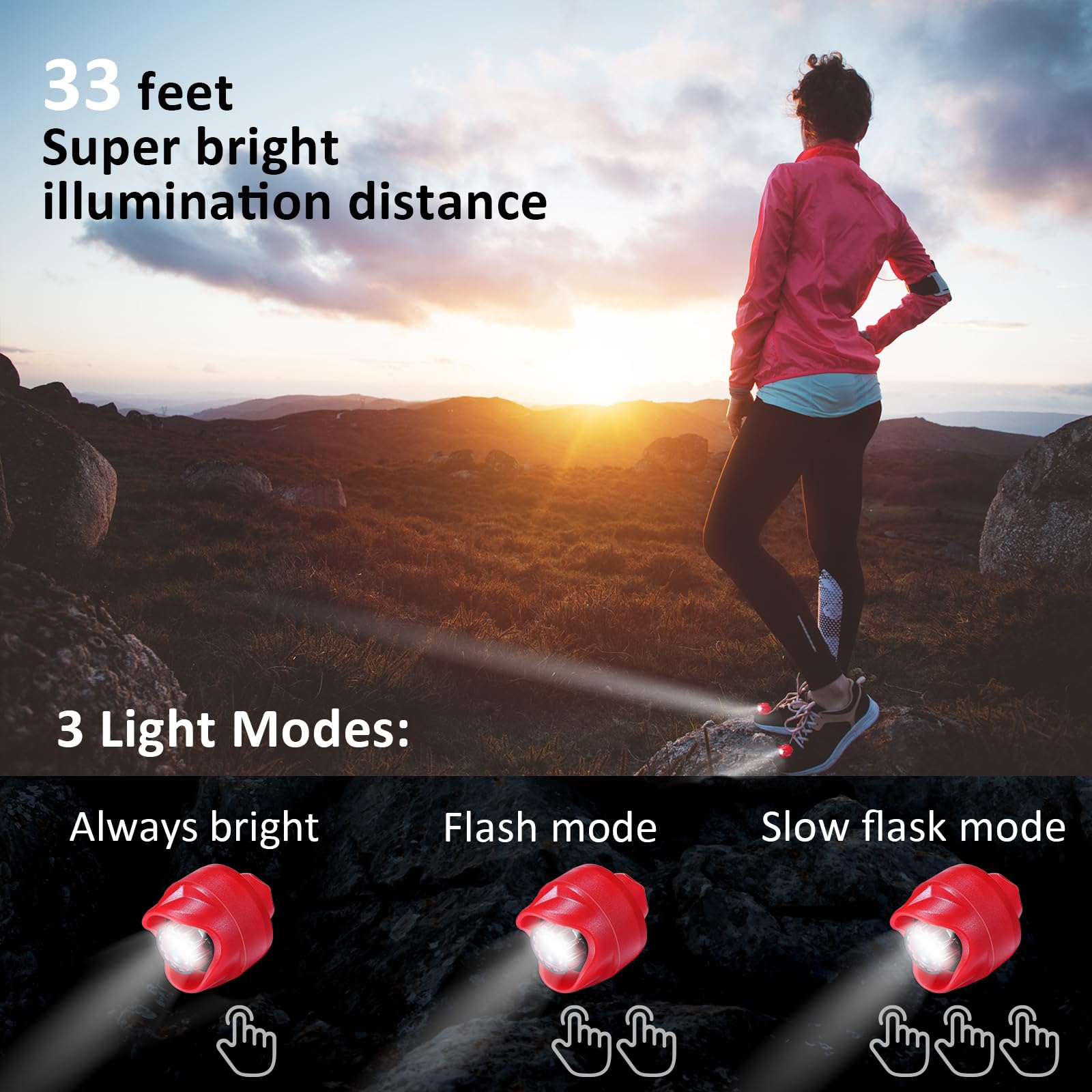 RAHAN Rechargeable Clip on Clog Headlights, LED Flashlight, 3 Light Modes, Red, Model: Headlights-Red