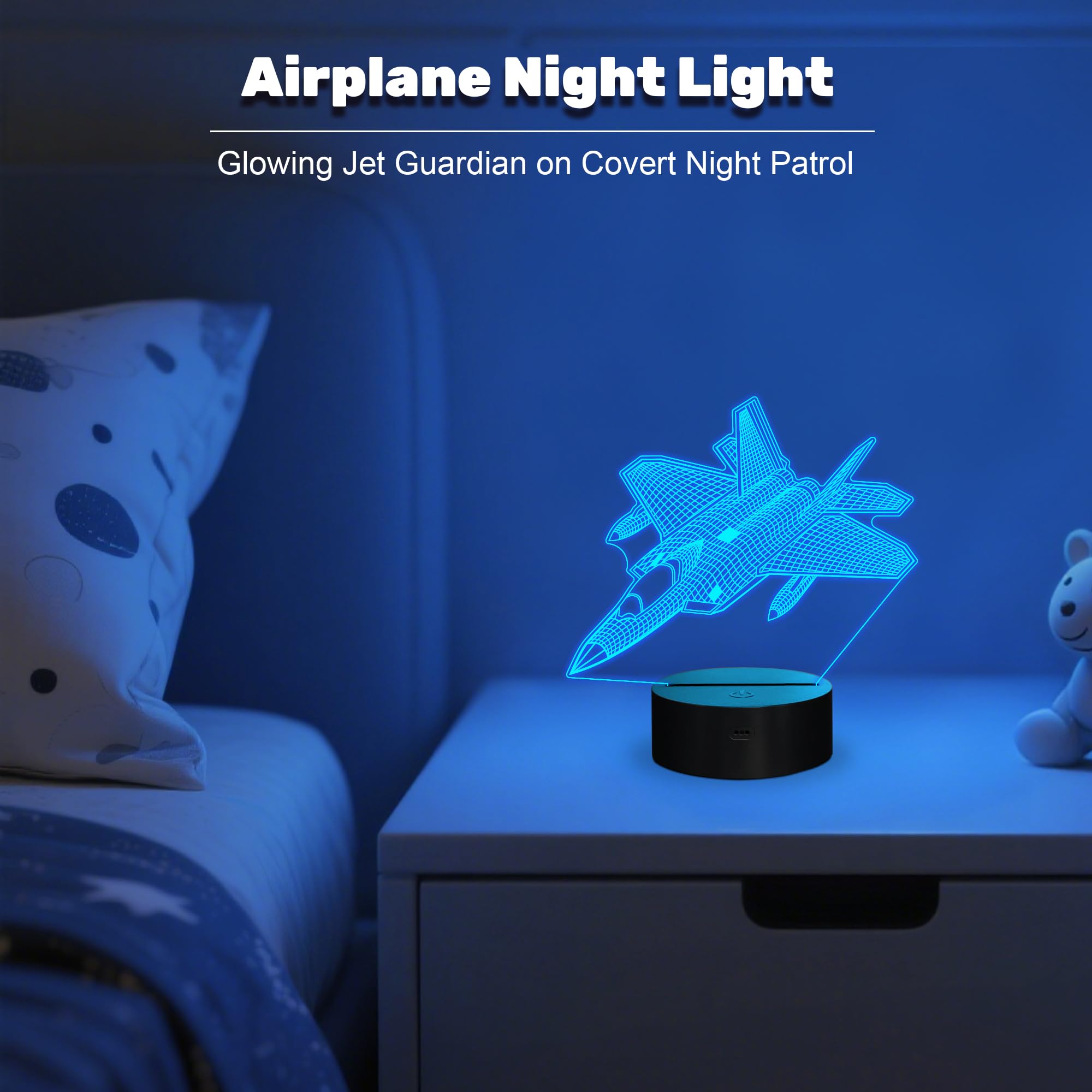 Anywin Airplane Night Light, Fighter Jet Lamp with Remote Control, 16 Colors, Dimmable, Cool Gift for Kids, Model AW-Airplane, Warplane 2