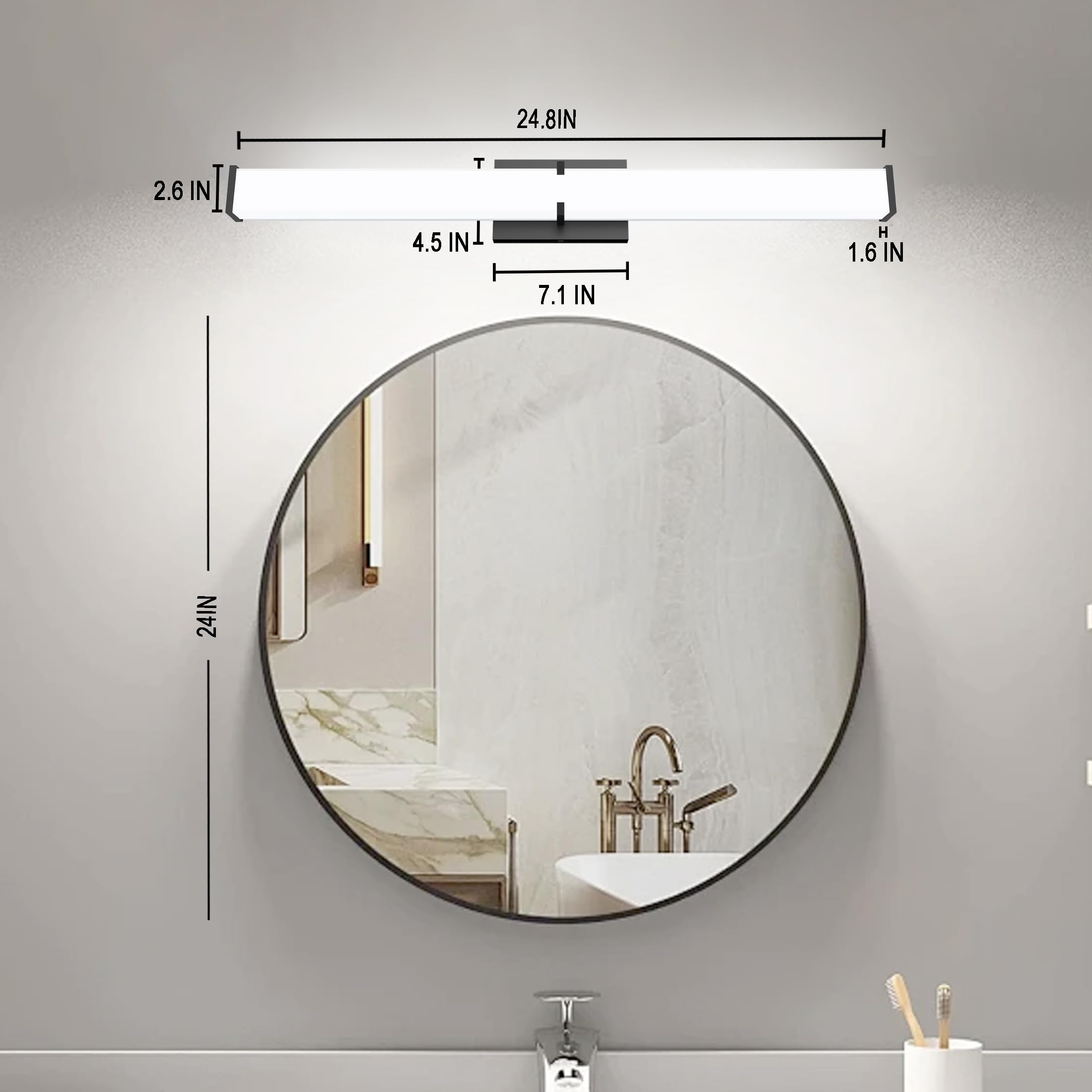Novelux Bathroom Light Fixtures: 24 Inch Etl Certified Bathroom Vanity Light 5000K Cool White - Modern Black Led Vanity Light 2500Lm - Bathroom Lighting Fixtures Over Mirror Dimmable