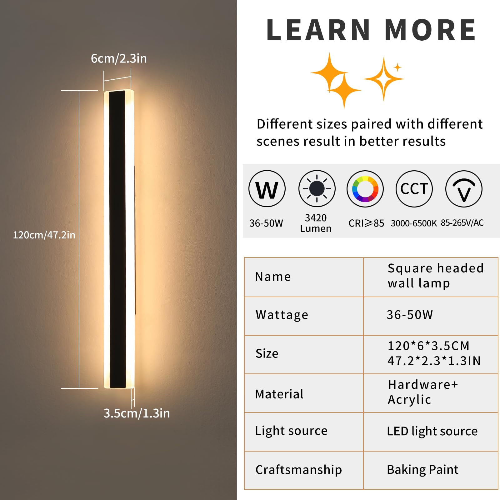 Mikeru 2Pack 47.2Inch Outdoor Wall Light Fixtures  10%-100% Dimmable Outdoor Wall Lights Exterior Front Porch Light 3000-6000K Wall Mounted Led Lighting For Basement  Shop Garage Lighting