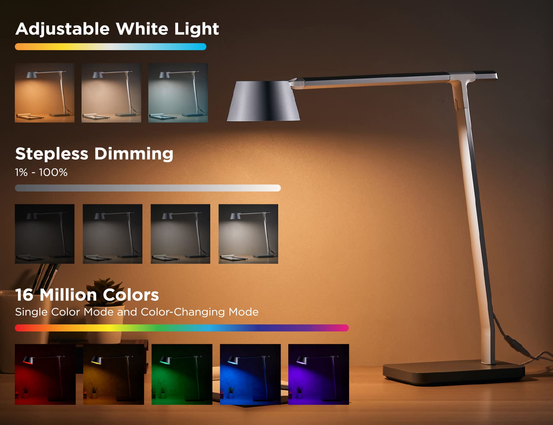 Black+Decker Verve Designer Desk Lamp With Qi Wireless Charger, True White Led + 16M Rgb Colors
