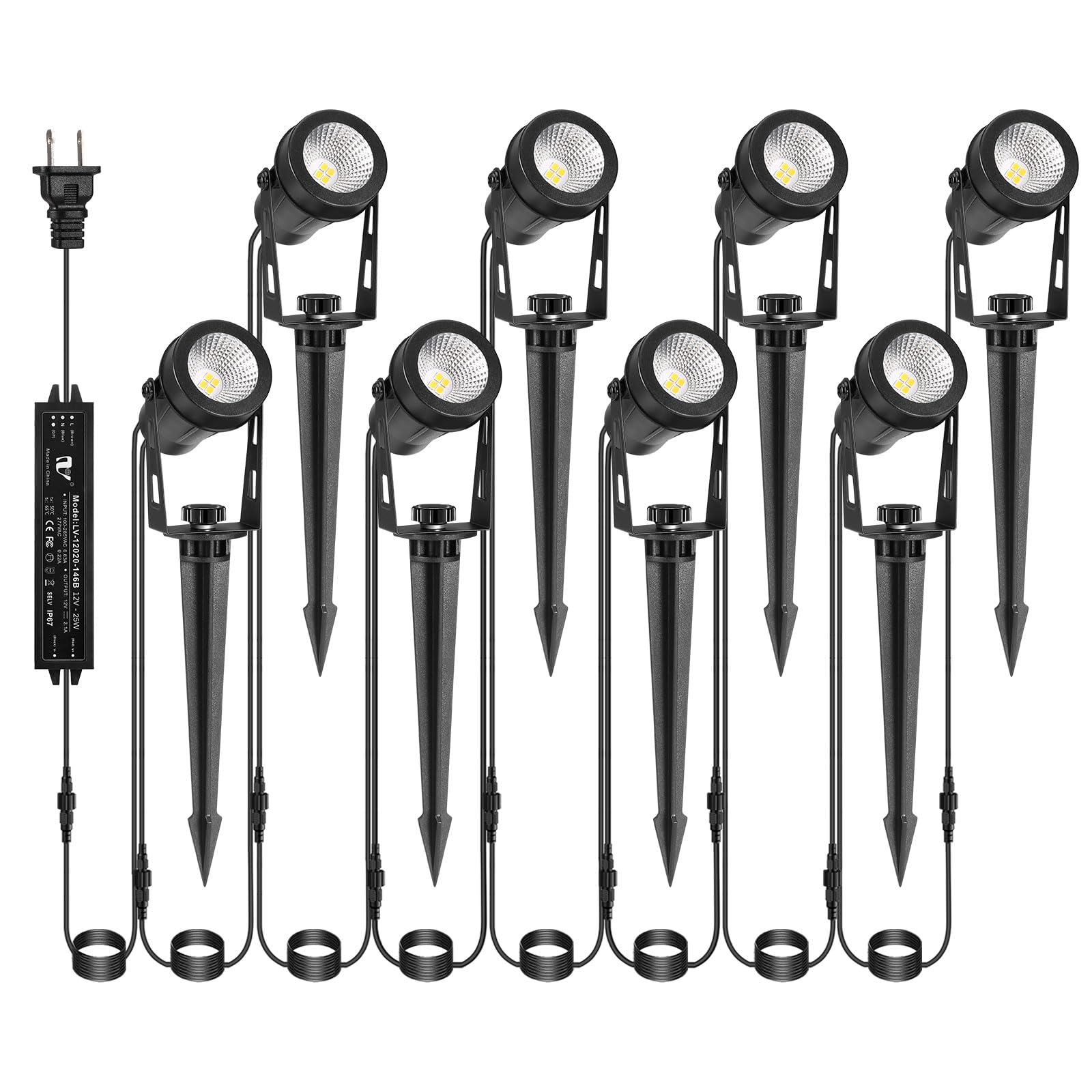 Iriseco Low Voltage Landscape Lighting  8 Pack Outdoor Spot Lights With Transformers  12V Warm White Landscape Spotlights Ip65 Waterproof Plug In Outdoor Uplights For Yard House Pathway Tree Pools