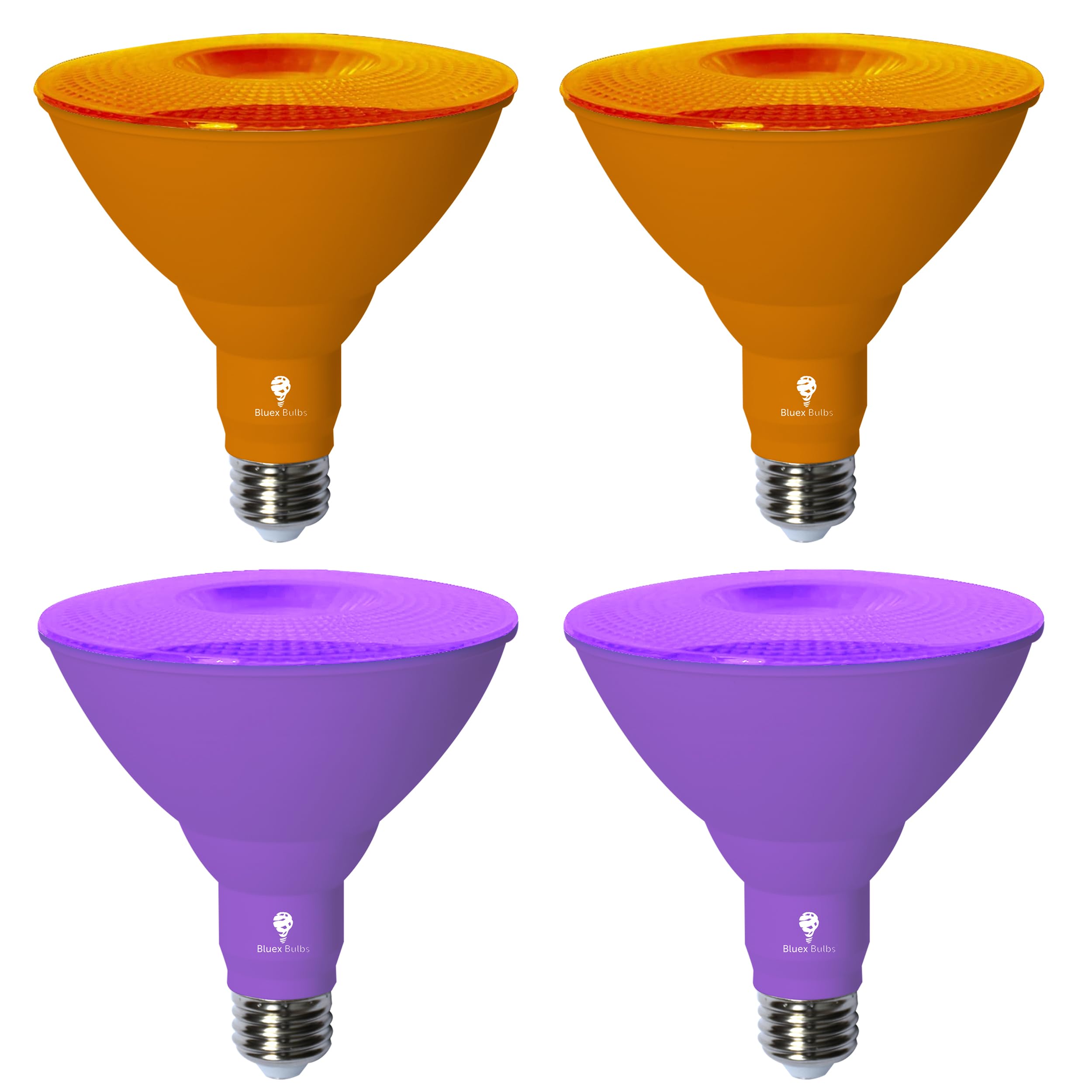 Bluex Bulbs 2 Pack LED Par38 Flood Purple Orange Light Bulb - 18W (120Watt Equivalent) - Dimmable - E26 LED Lights, Party Decoration,Home Lighting, Holiday Halloween Orange Purple Flood Lights Bulbs