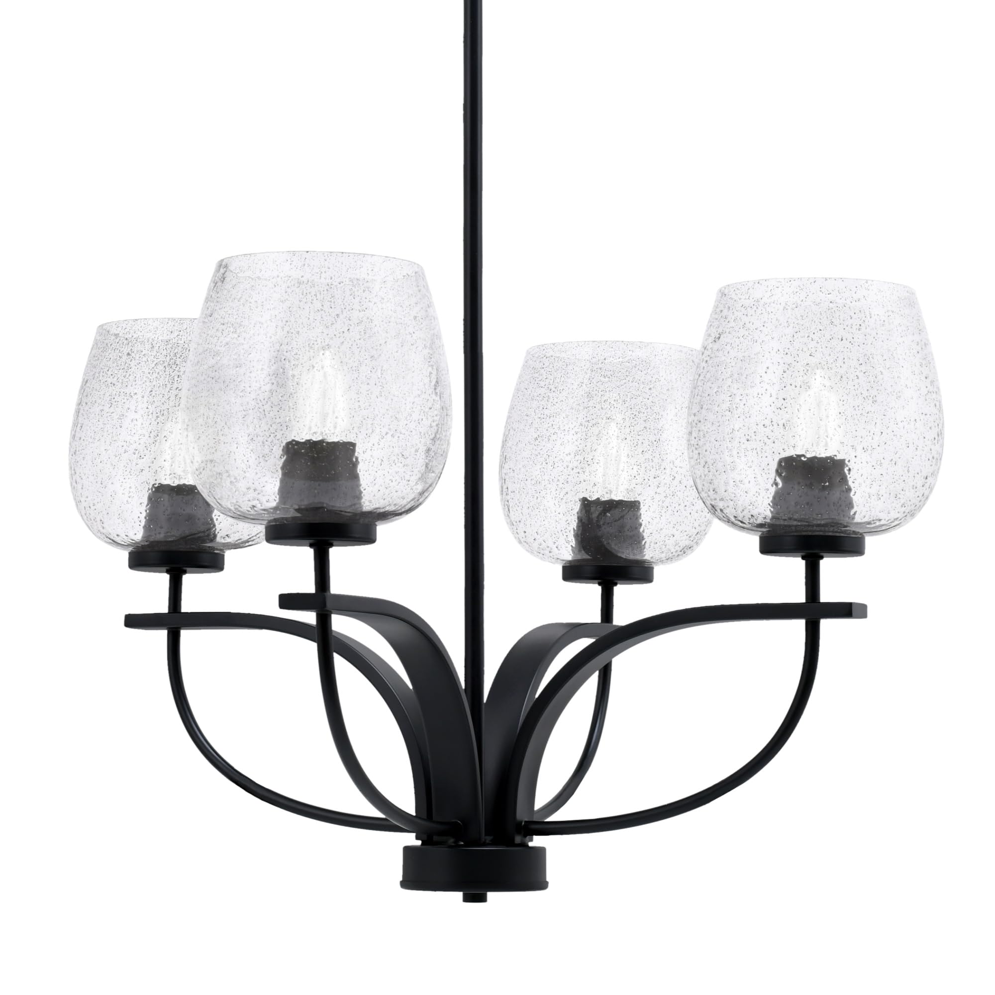 Toltec Lighting Cavella 4 Light Chandelier Shown in Matte Black Finish with 6" Smoke Bubble Glass