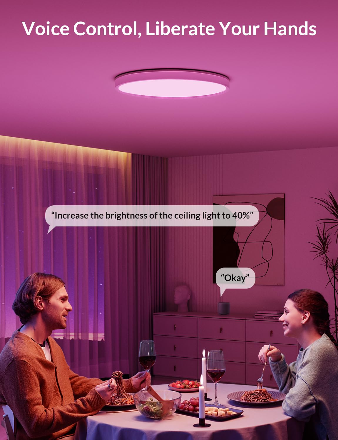 Lepower-Tec Smart Ceiling Light, Rgbww Flush Mount Ceiling Light, 3200 Lm Dimmable Led Lights Fixture, Compatible Alexa, 2700K-6