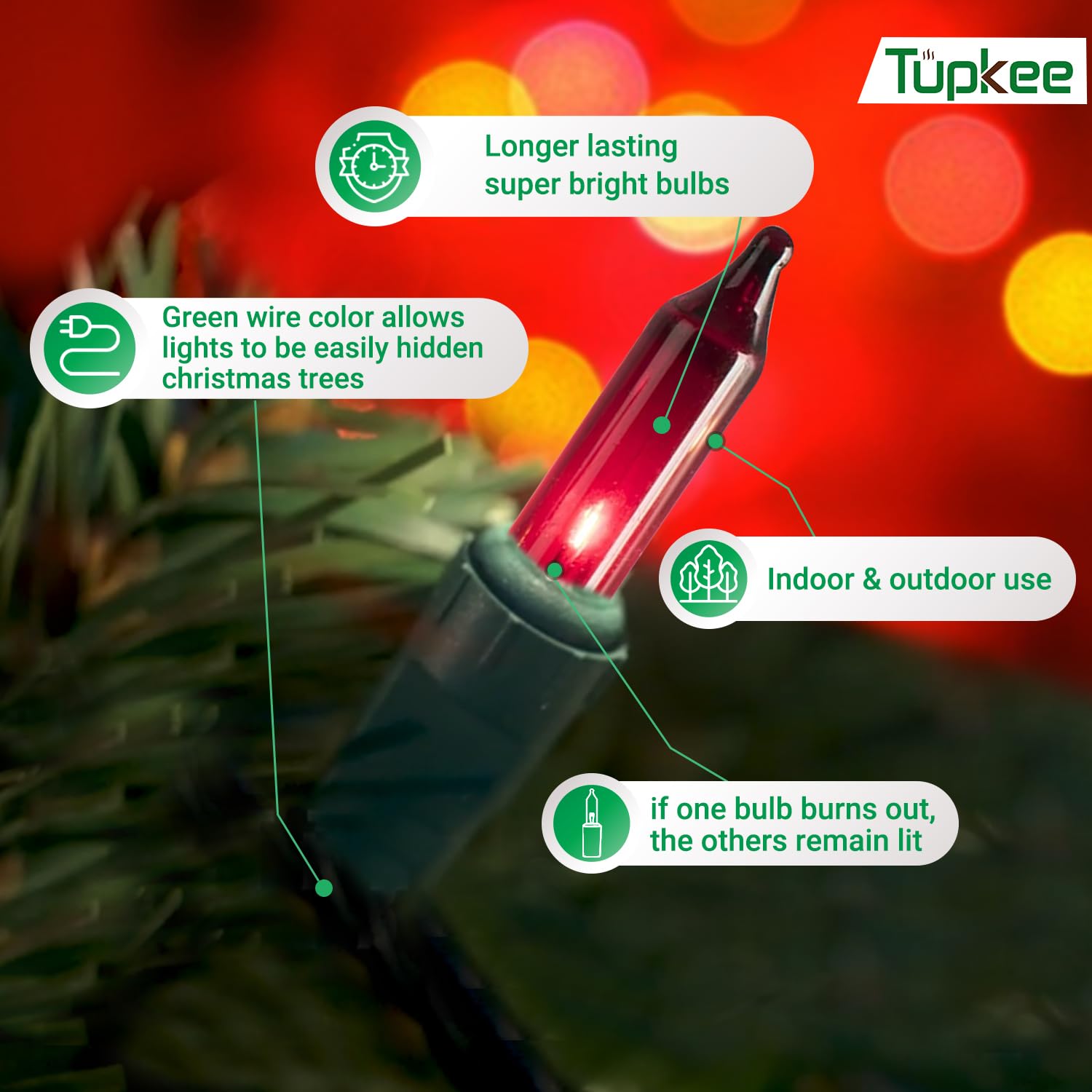 Christmas Random Shimmering Twinkle Lights - 12 Of 100 Lights Twinkle – Indoor Outdoor - 20.5 Feet Light String, 100 Red & Clear Candy Cane Peppermint Bulbs - Christmas Tree Holiday Decor Lights