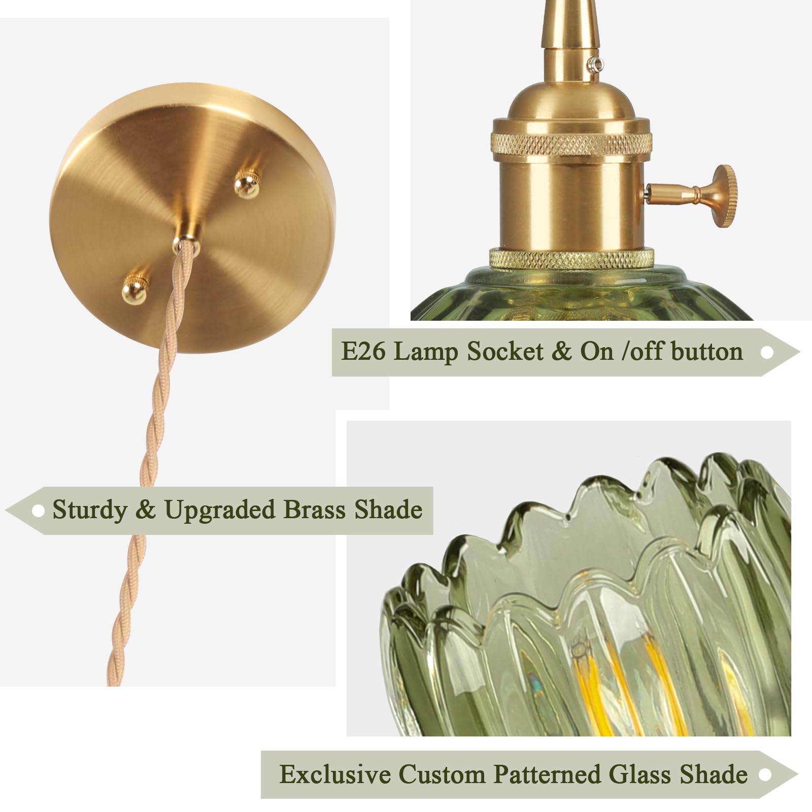 Loiogohot Pendant Light Fixtures,Mini Hanging Lights Green Glass Vintage Pendant Light 5.1Inch E26 Hanging Light For Bedroom Liv