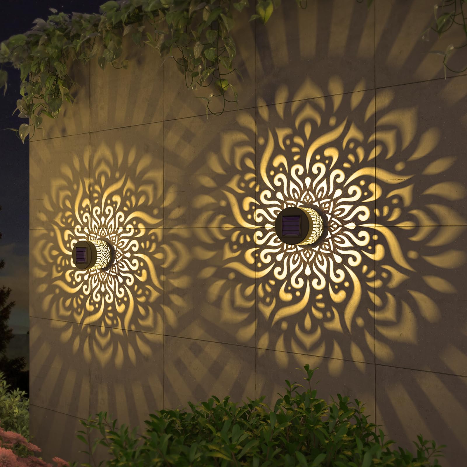 gardencave Solar Fence Lights - Metal, Waterproof, Mandala Theme, 2 Pack - Outdoor Deck Step Wall Lights for Garden Post Decor