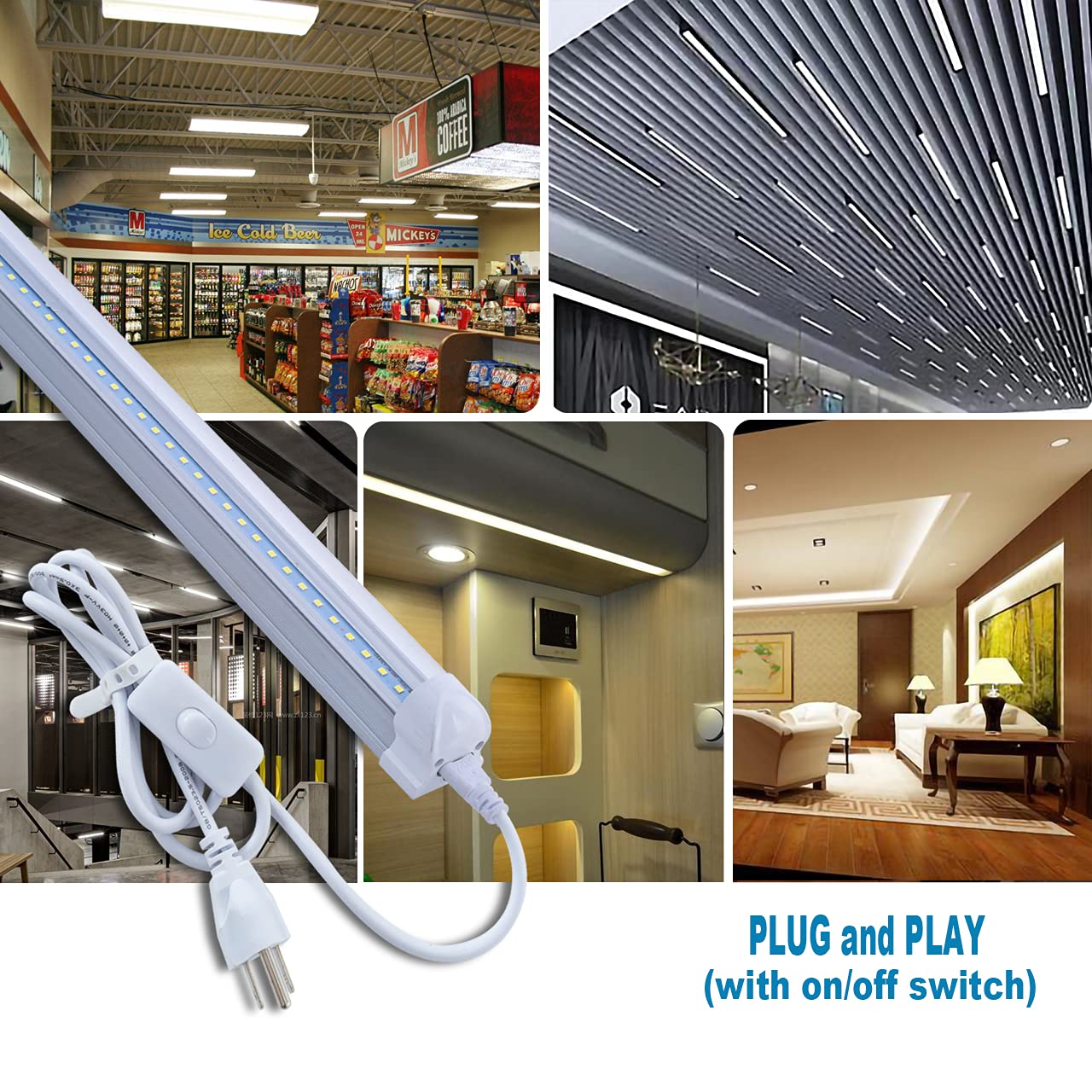WAHADI 4FT T8 LED Integrated Tube Light Fixture, 24W Bright White, Clear Cover, 6-Pack, Model IT8-C4FT
