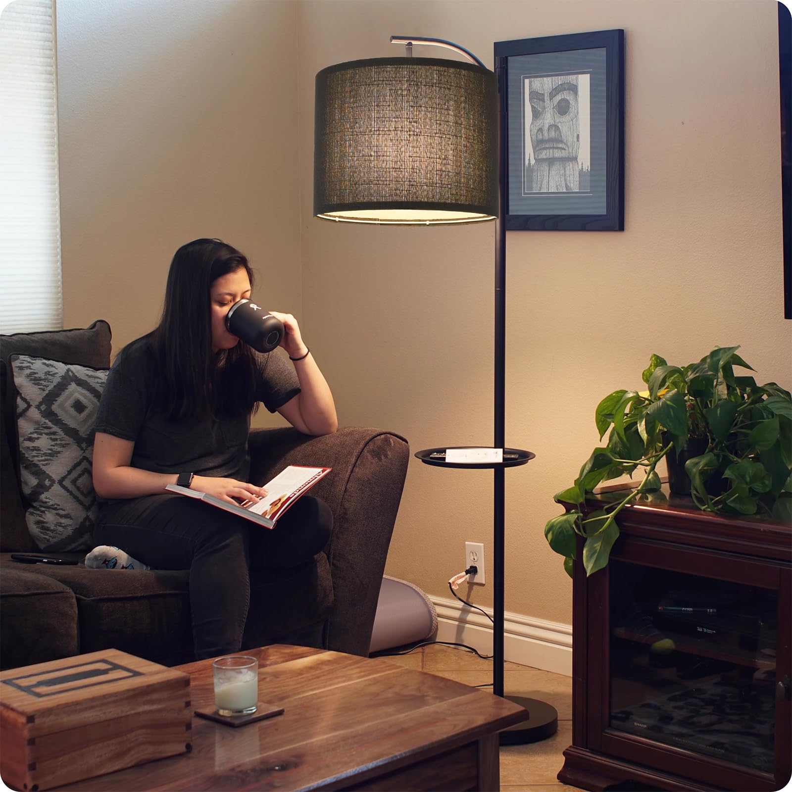 Black Lamp Shade, Large Drum Lampshade 13In Top X 13In Bottom X 10In High, Replacement Lamp Shade Natural Linen Hand Crafted For