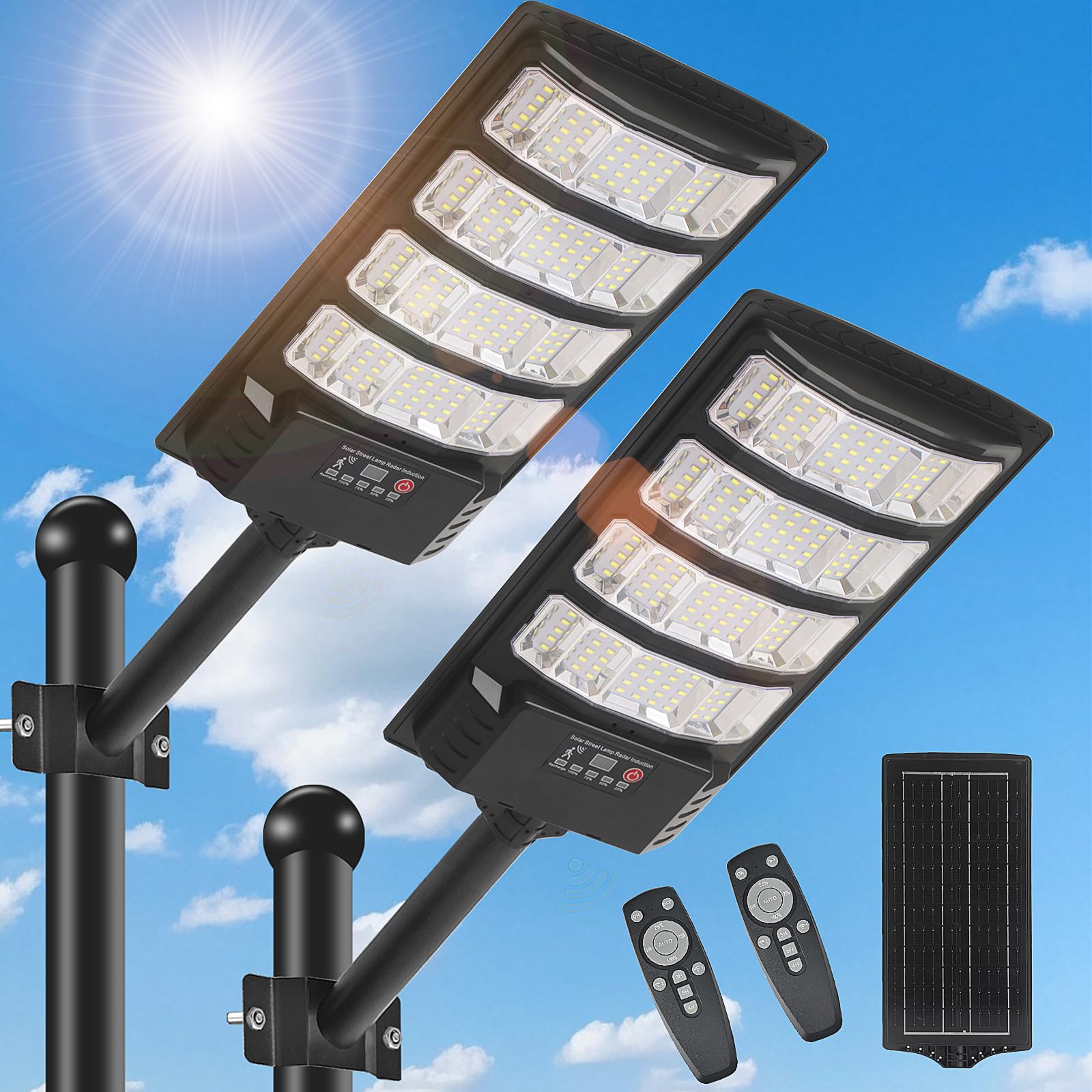 Easebri Solar Street Light, 6500K LED, Motion Sensor, Remote Control, 4-Pack, Waterproof, Model PL-ST-27K