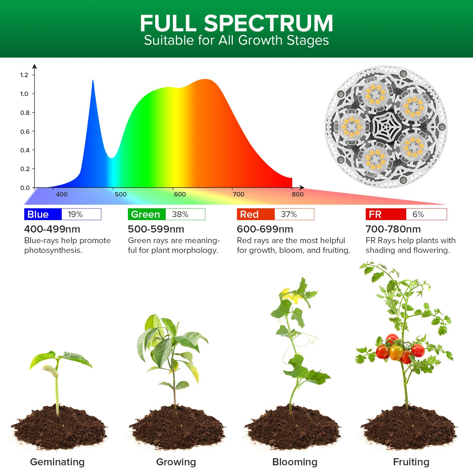 SANSI Grow Lights for Indoor Plants, 30W Full Spectrum, 4 Dimmable Levels, Adjustable Tripod 30in-55in, Black, Model C21GL-CE26-30W