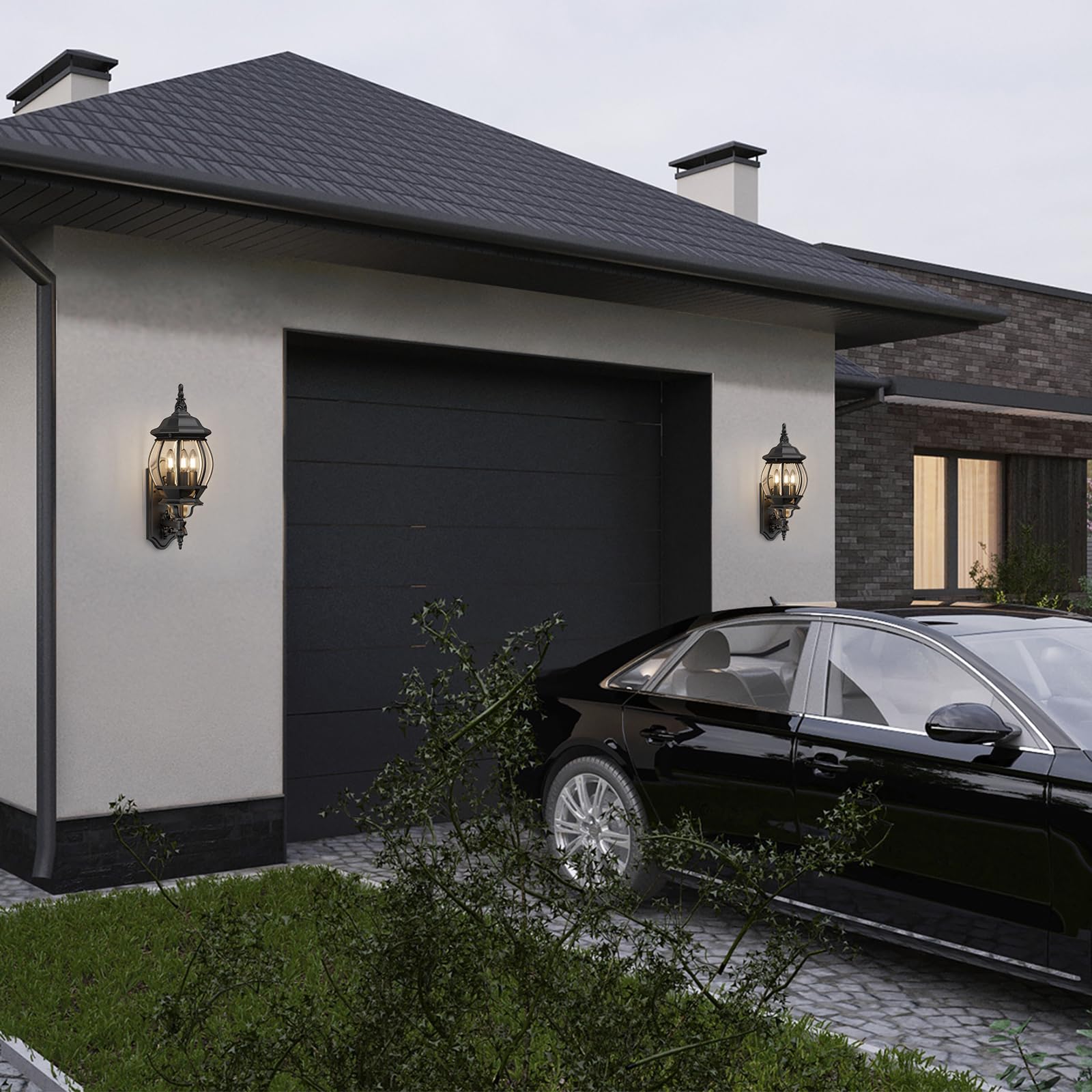 Krychiler 3-Light Black Outdoor Wall Lantern - Waterproof Wall Sconce For Porch Lighting