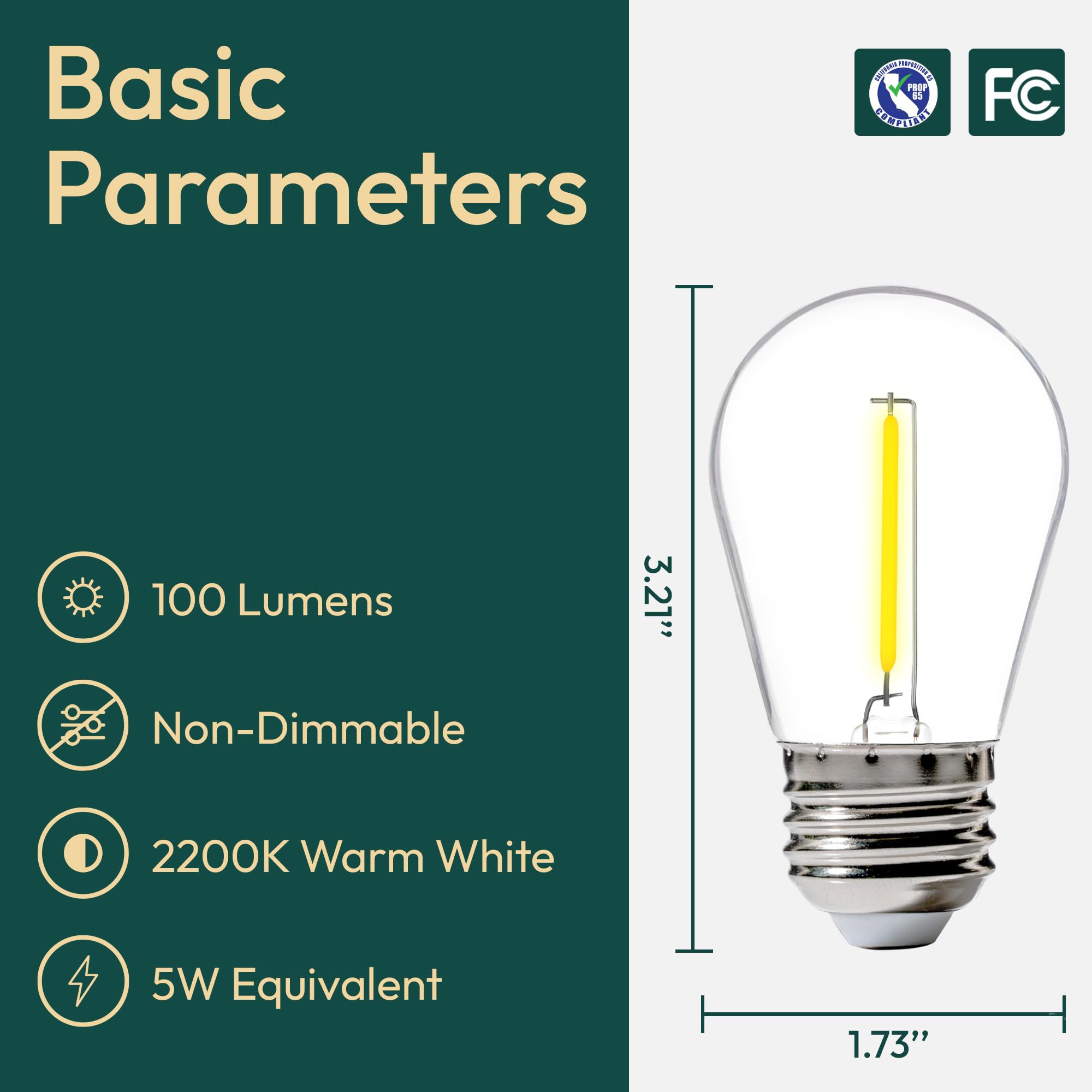 ALAMPEVER S14 Outdoor Light Bulbs, 24-Pack, Shatterproof, 1W, Warm White, E26 Base, Non-Dimmable
