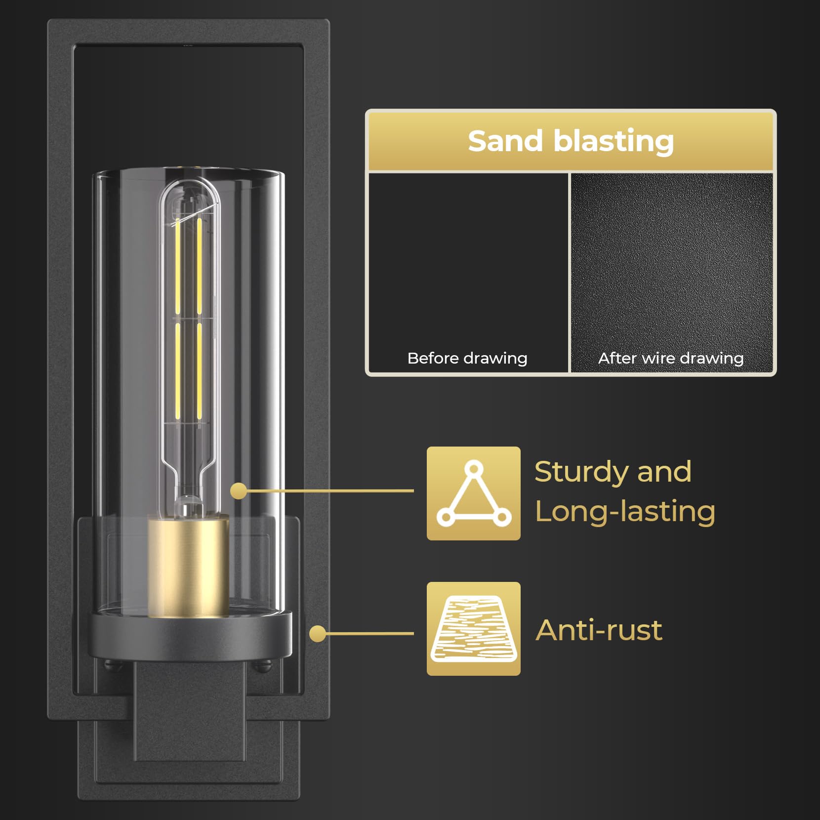 CINOTON Wall Sconces Set of 2, 15" Matte Black & Gold Vintage Light Fixtures, Hardwired AC 120V, Clear Glass for Living Room/Bedroom