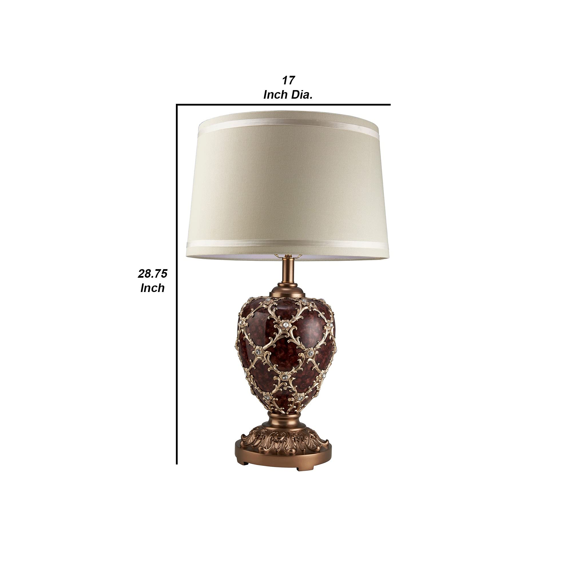 Benzara Polyresin Urn Shaped Table Lamp, Brown, Diamond Stencils Pattern, Model BM240901