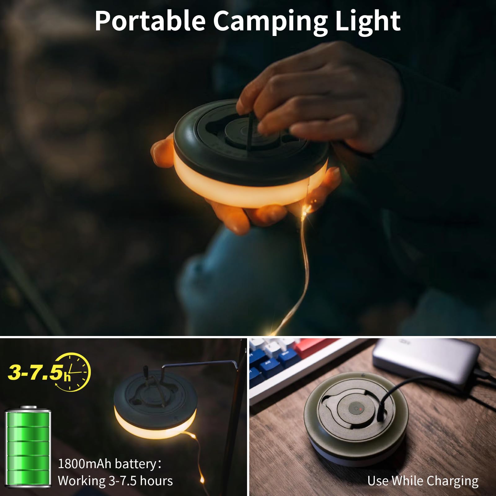 Hamlite Camping String Lights,2 In 1 Outdoor Waterproof Portable Stowable String Light With 5 Lighting Modes(32.8Ft), Usb Campin
