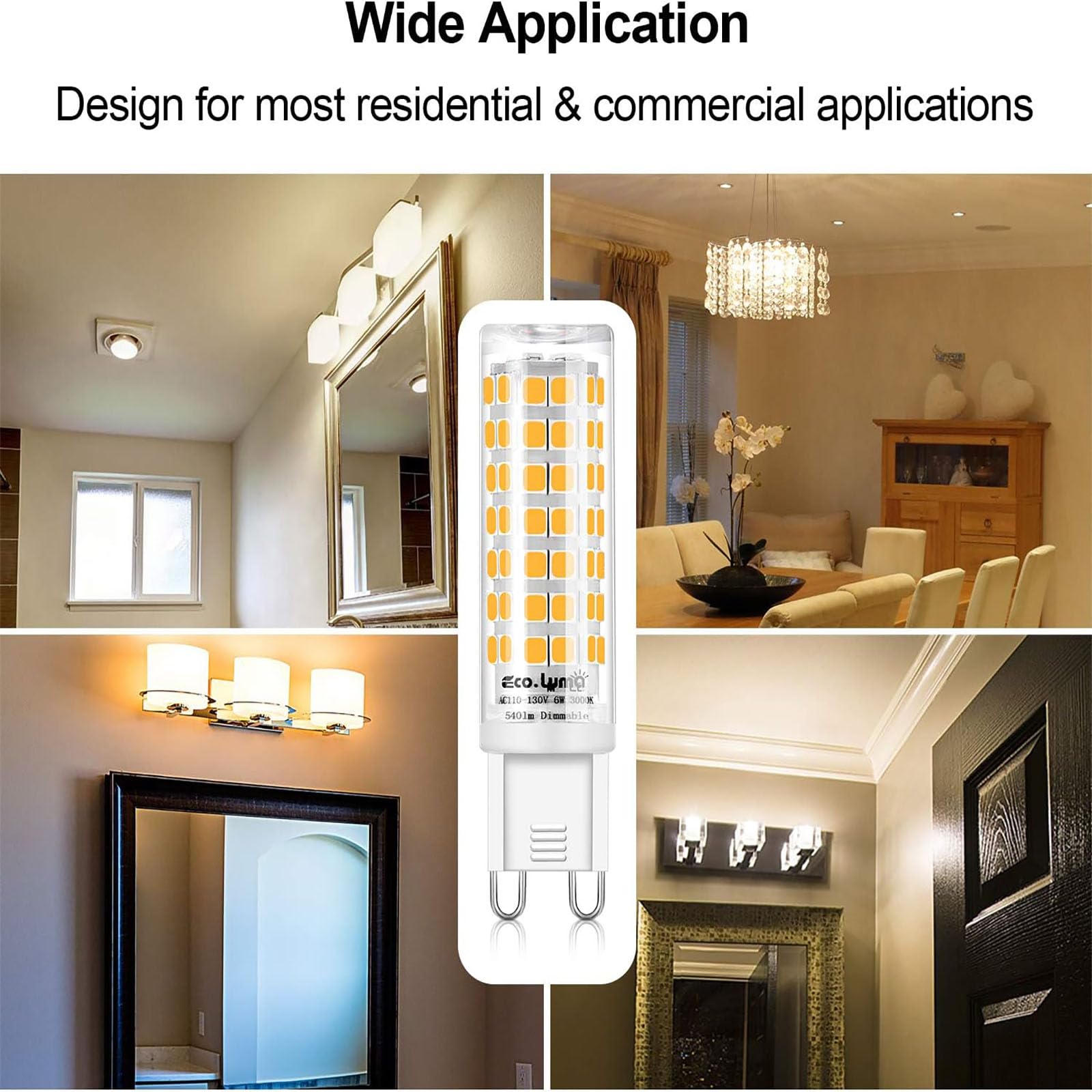 Eco.Luma G9 Led Bulb Dimmable, 6W T4 G9 Led Bulb 60 Watt Equivalent, 3000K Soft Warm White, 540 Lumens, G9 Bi-Pin Light Bulbs Fo