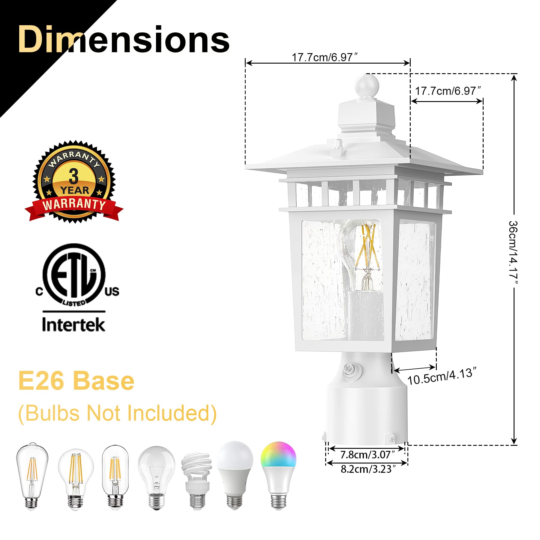 Apoto Dusk To Dawn Outdoor Post Lights  Waterproof Lamp Post Light Fixture  Aluminum Lamp Posts Outdoor Lighting Pole Lantern For Outside Yard Patio Pathway Garden Deck  Hard Wired (1 Pack  White)
