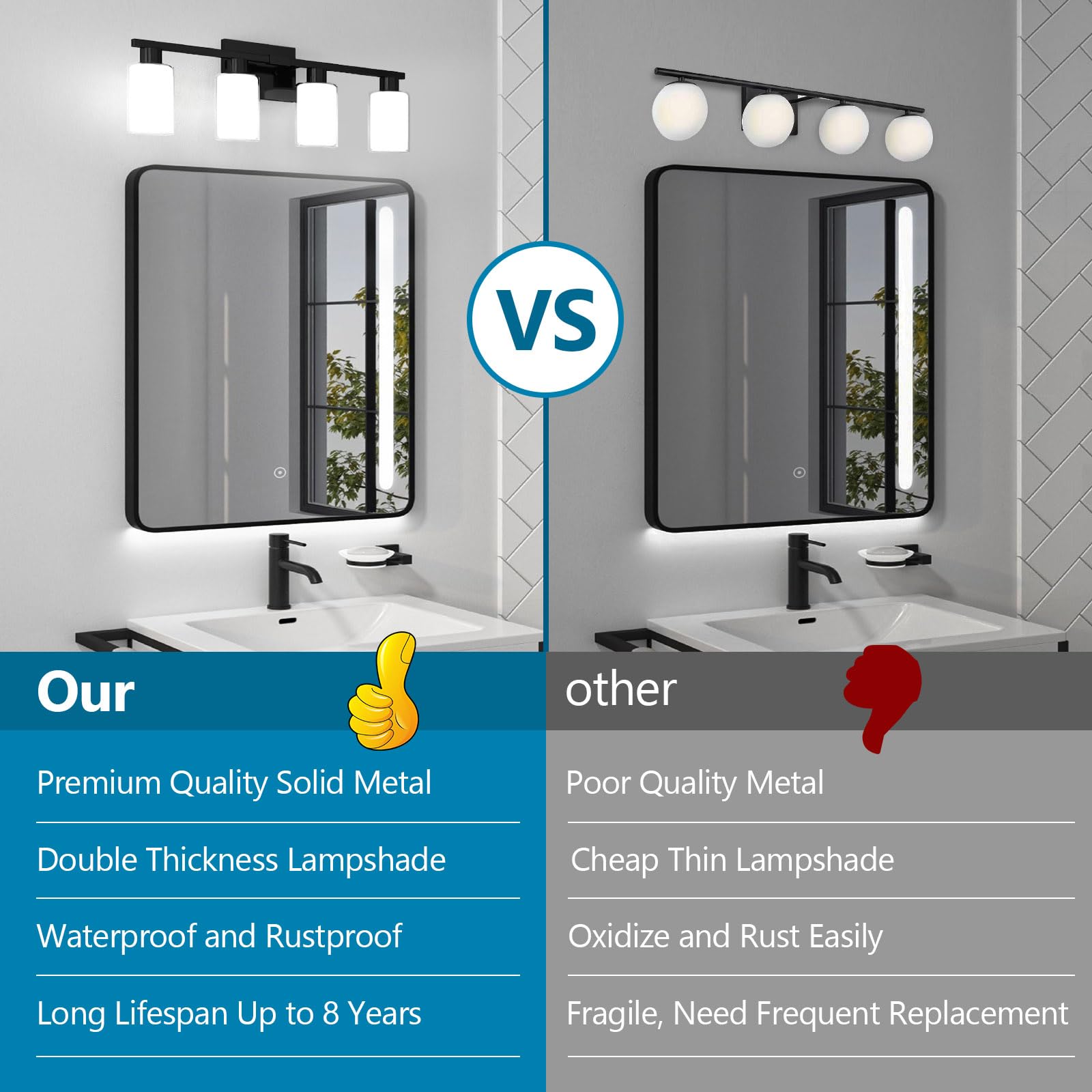 Zhizenl Bathroom Light Fixtures Over Mirror, 4 Lights Matte Black Vanity Lights With White Glass And Clear Glass Lampshade, Modern Black Bathroom Vanity Lights, Bath Wall Sconces Lighting