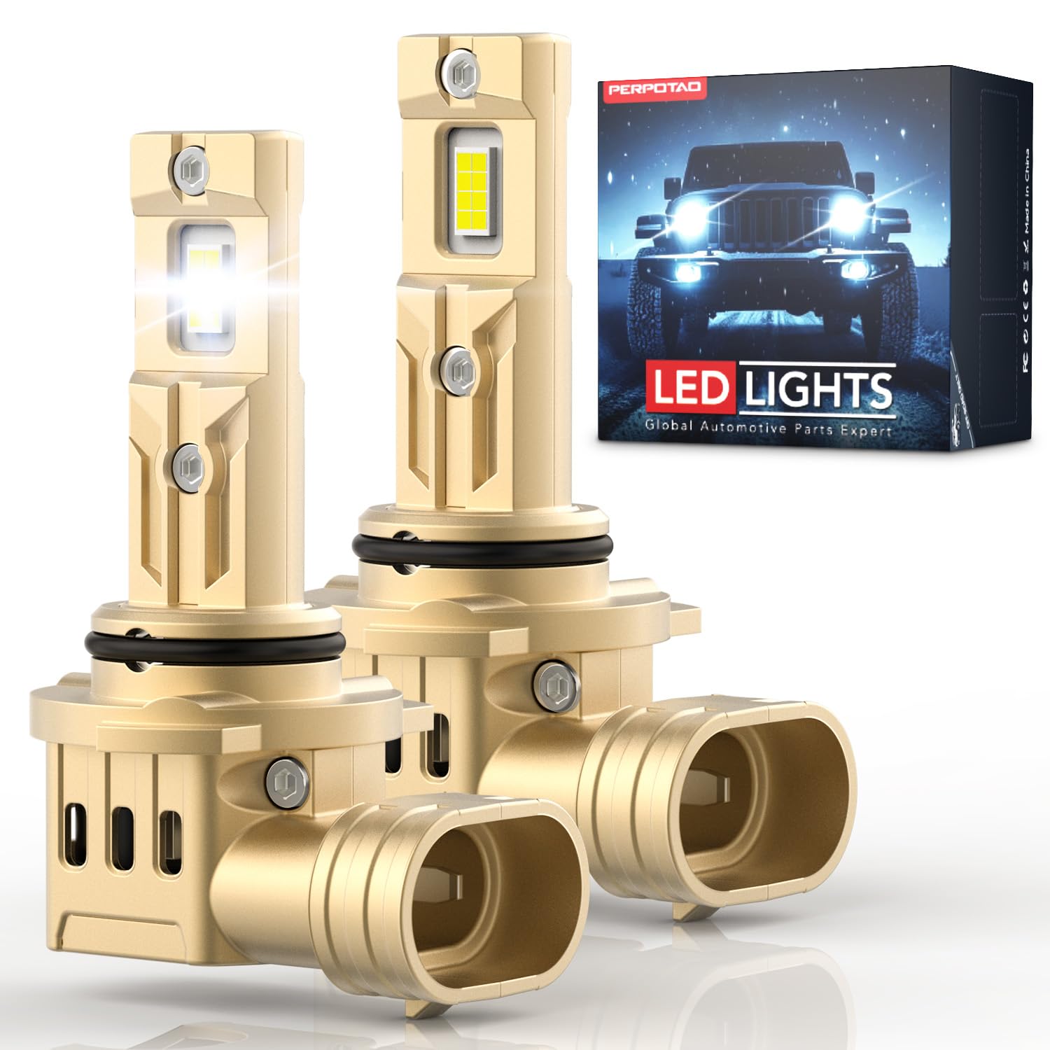 PERPOTAO 9006/HB4 Bulbs, 46000LM 800% Brighter, 60000H Lifespan, 6000K White, 1:1 Halogen Size, IP68 Waterproof, Plug & Play, 2-