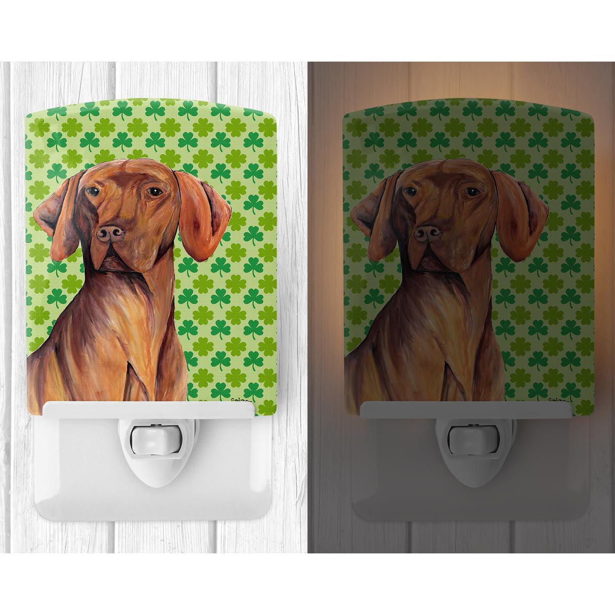 Carolines Treasures Ceramic Night Light, Vizsla St. Patricks Day Design, 6x4x3in, Multicolor, Model SC9298CNL