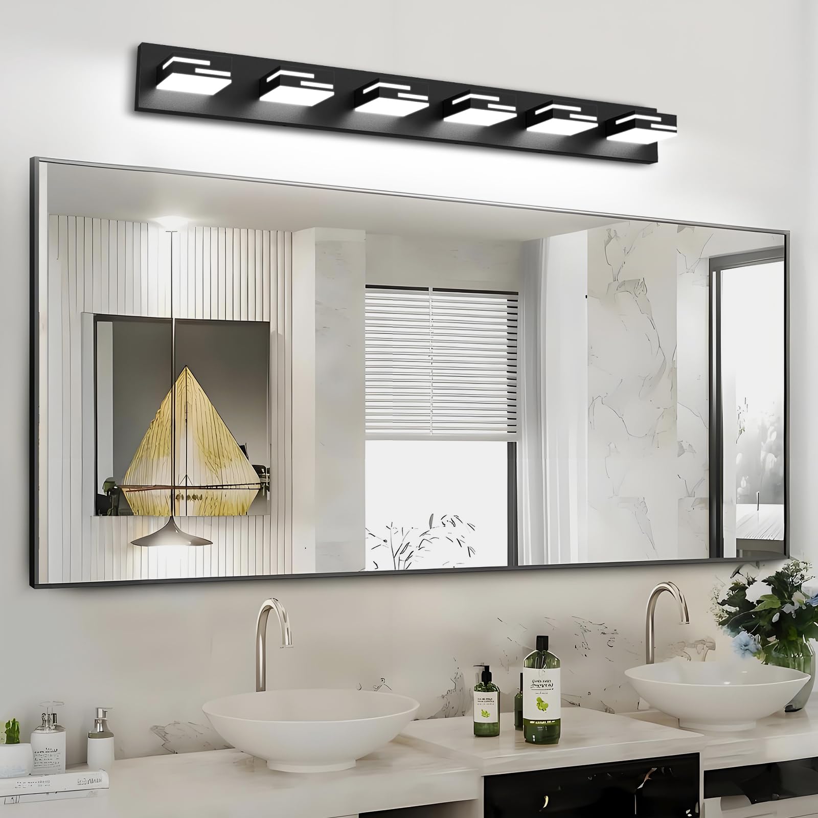 Izorro Modern Led Bathroom Vanity Light Fixtures (6-Light 5Cct Dimmable)  Matte Black Vanity Lights For Bathroom Lighting Fixtures Over Mirror With Rotatable