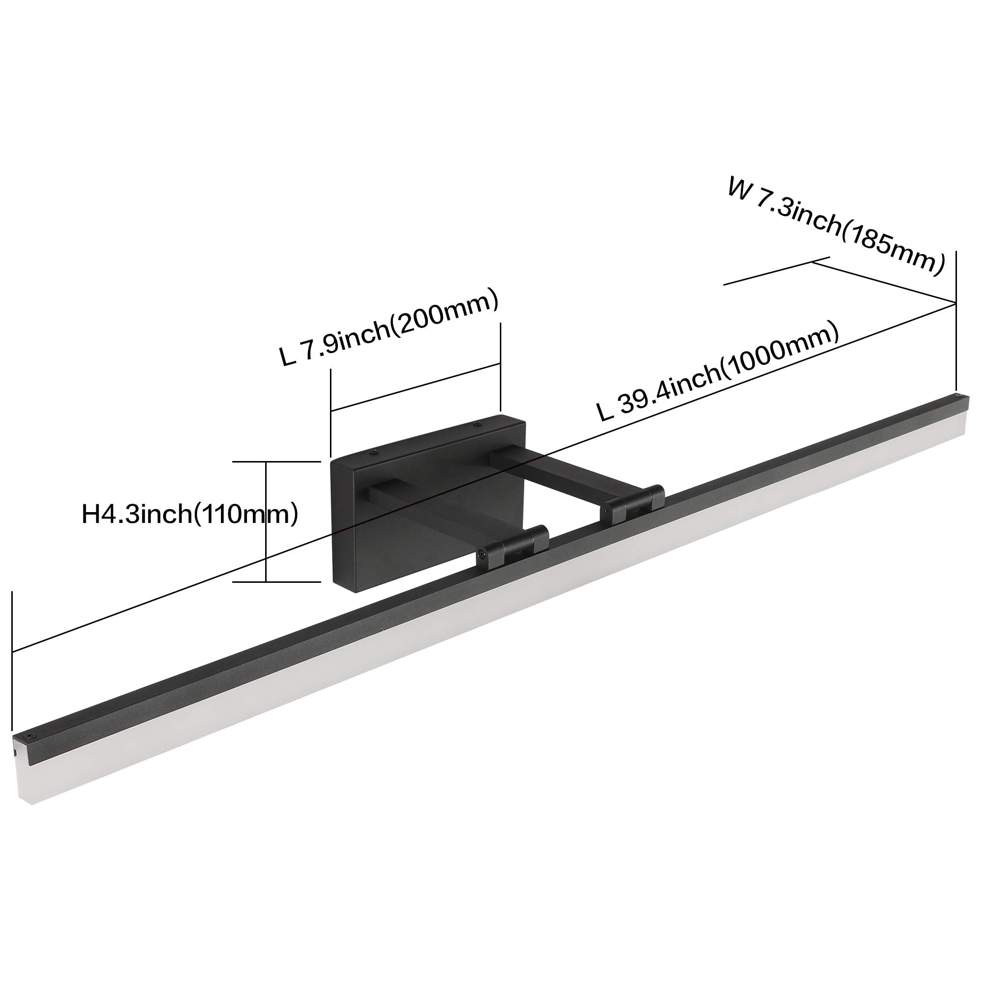 SOLFART Modern Dimmable LED Vanity Light 40 inch Black Aluminum Frosted Acrylic for Bathroom Vanity Lighting Fixtures White Ligh