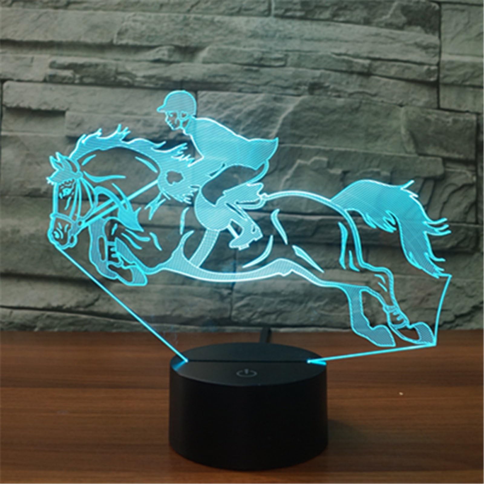 FLRXHK Horseback Riding 3D Illusion Night Light Touch Table Desk Lamp with Remote Control 16 Colors Optical USB LED Night Light
