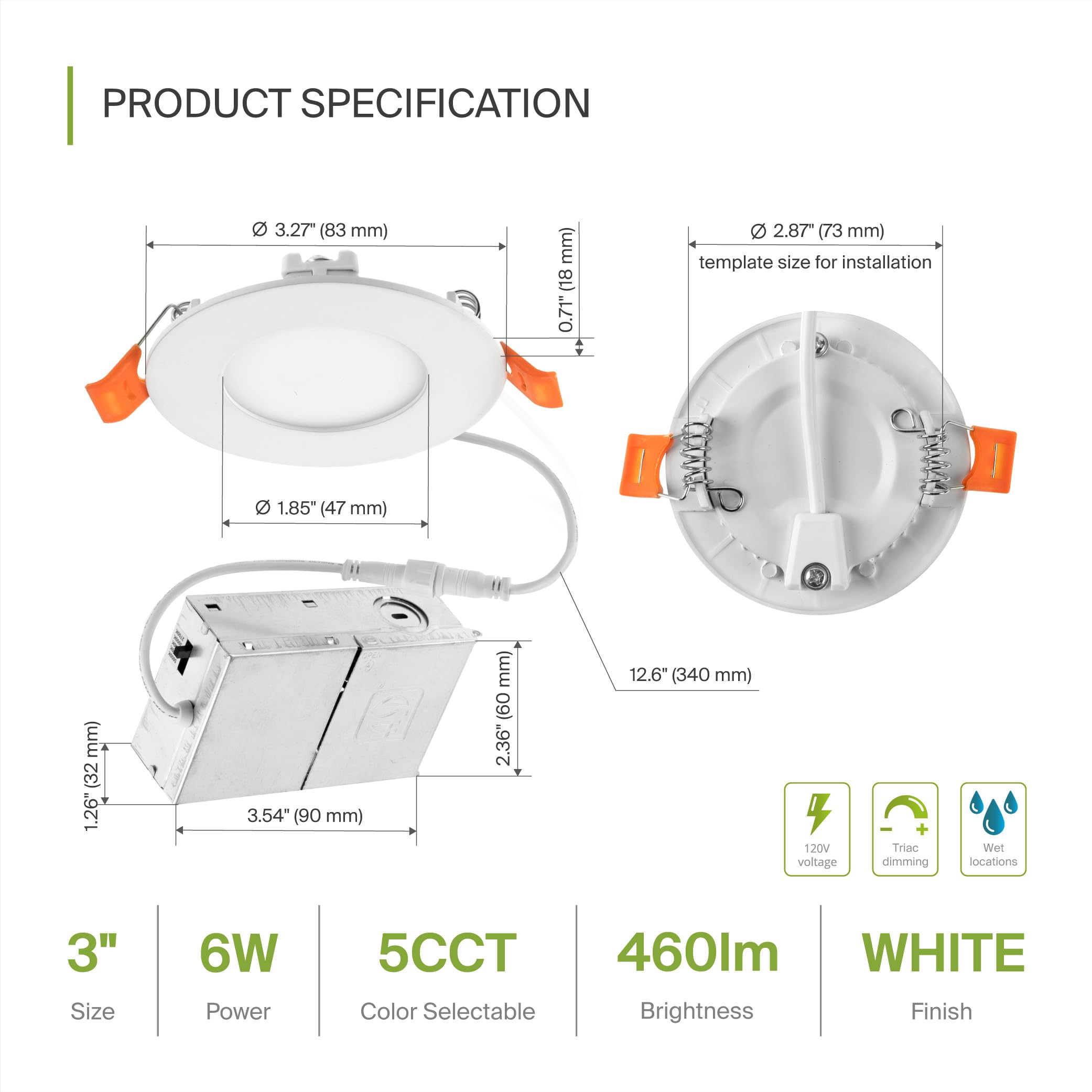 Asd 6 Pack 3 Inch Led Recessed Light 6W  5 Cct 2700K-5000K Cri90+  Ic Rated Ultra Thin Dimmable Ceiling Lights With J Box  Canless Wafer Downlight  Round Slim Panel Lighting  Ul Energy Star  White