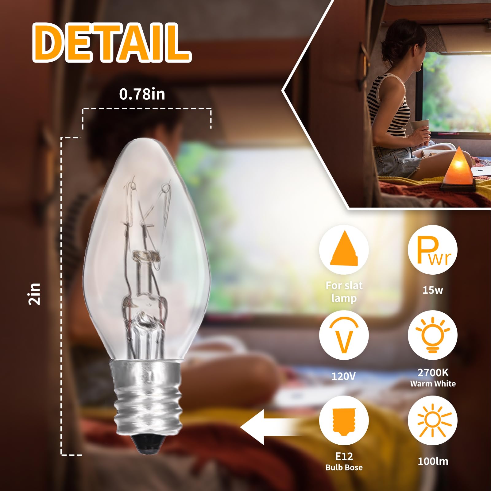 Hinuaxbulb 12 Pack Scentsy Light Bulbs 15Watt 120V Wax Warmer Bulbs C7 Replacement Bulb Dimmable Salt Lamp Bulbs With E12 Base F