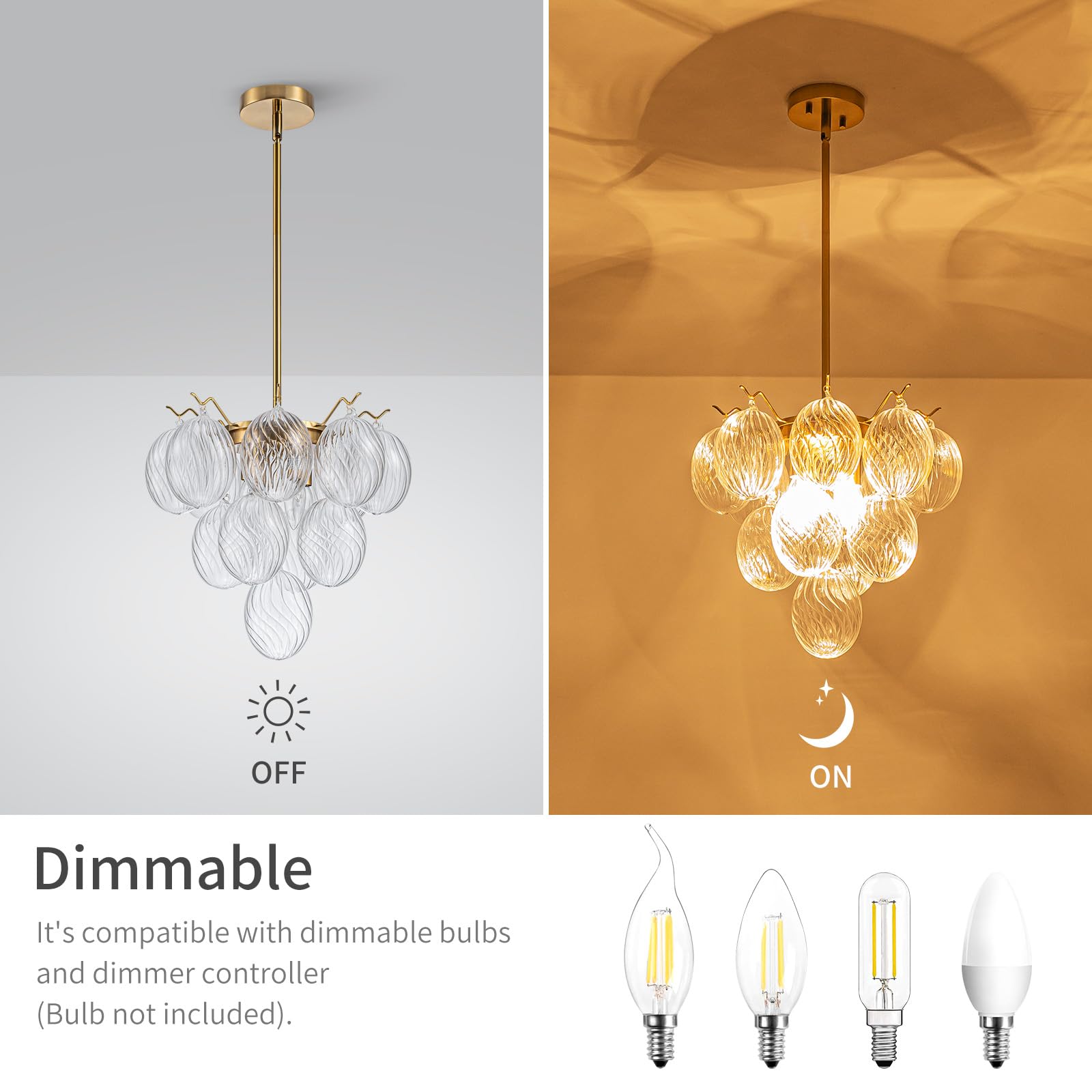 Lumfurn Glass Bubble Chandelier, Modern Pendant Light Fixture For Dining Room, Living Room, Bedroom, D16 X H23.5~53''(Adjustable