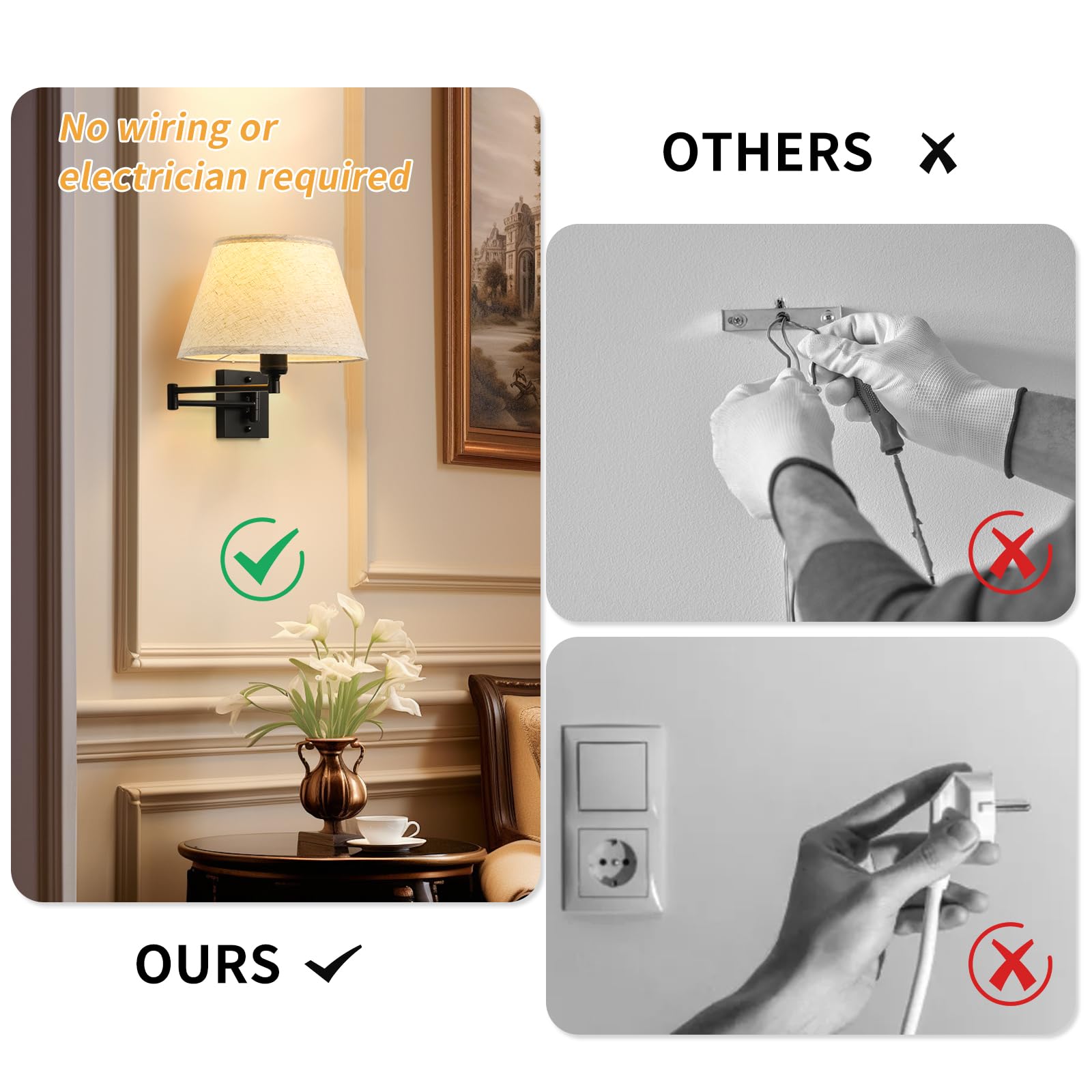 KARTOOSH Battery Operated Wall Sconces Set of Two, Remote Control, Dimmable, Rechargeable, Black, Big, Model ZM212B