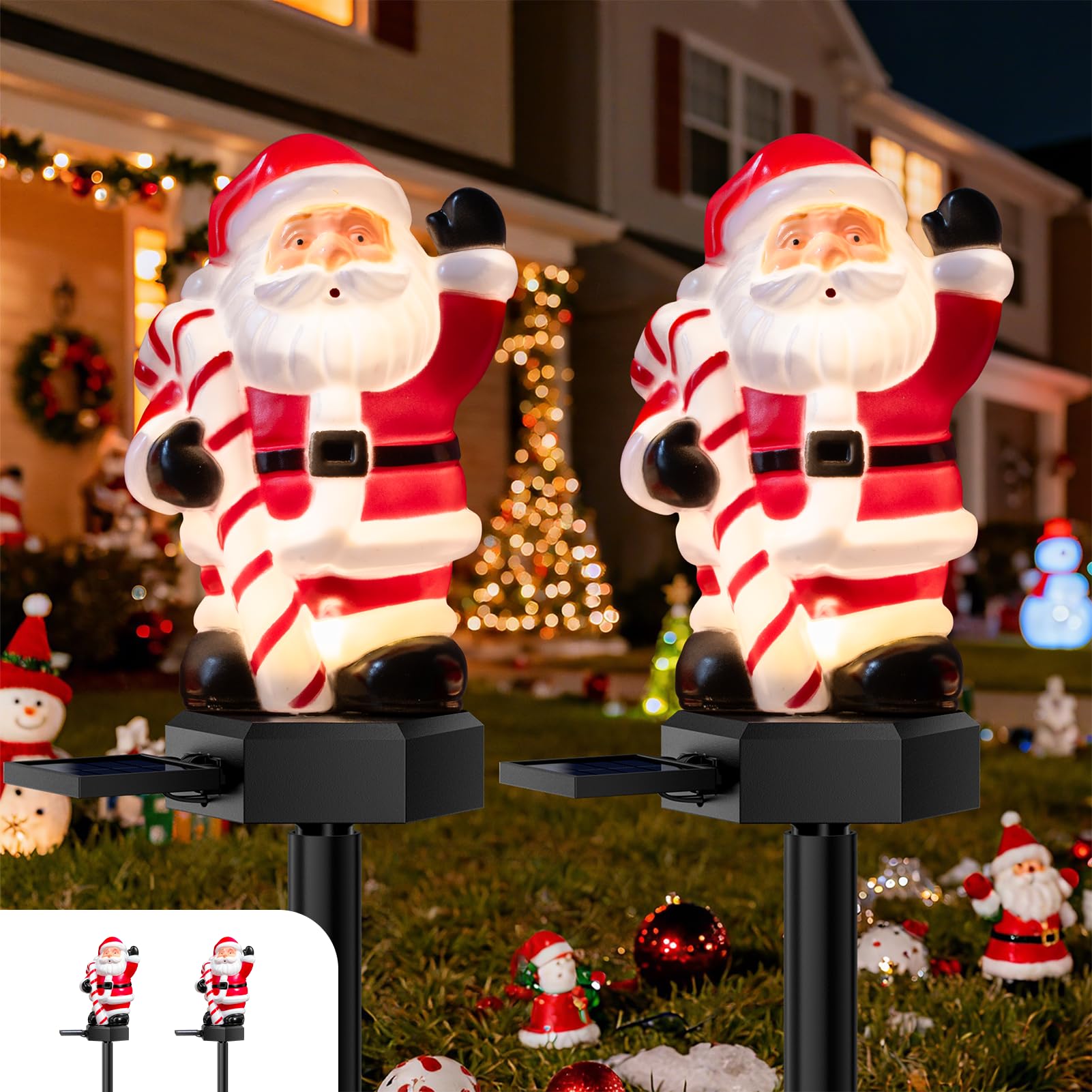 TopVelo Christmas Solar Garden Light - 4 Packs, 17.7in Waterproof, Auto ON/OFF, Red and White, Model Sante2025
