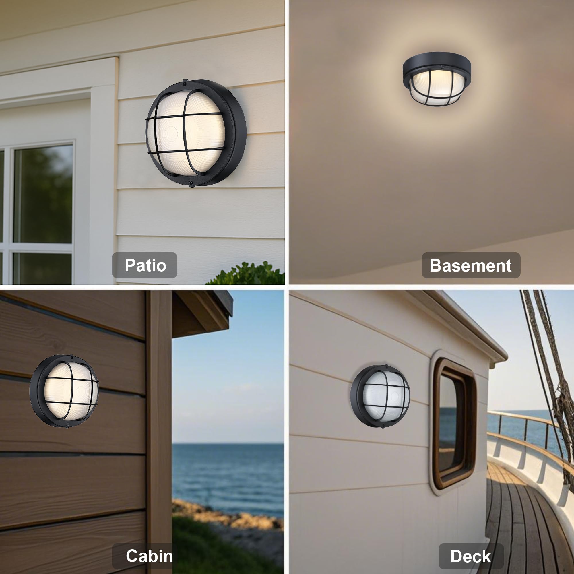 Gruenlich 8 Round Led Bulkhead Light Fixture  Outdoor Wall Lights Dimmable  Sauna & Exterior Lighting  Etl Rated  15W 1500 Lumen  3000K Warm White  Black Cast Aluminum  Wall/Ceiling Mount  1 Pack