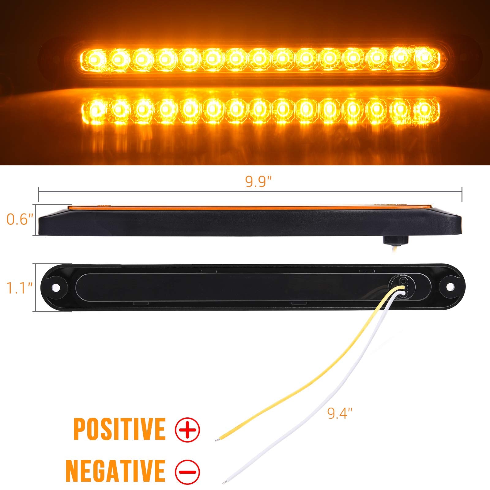 Mictuning 2Pcs 16 Inches 11 Led Red Trailer Light Bar - Waterproof Sealed Park Turn Signal Light Tail Brake Stop Bar Truck Trail