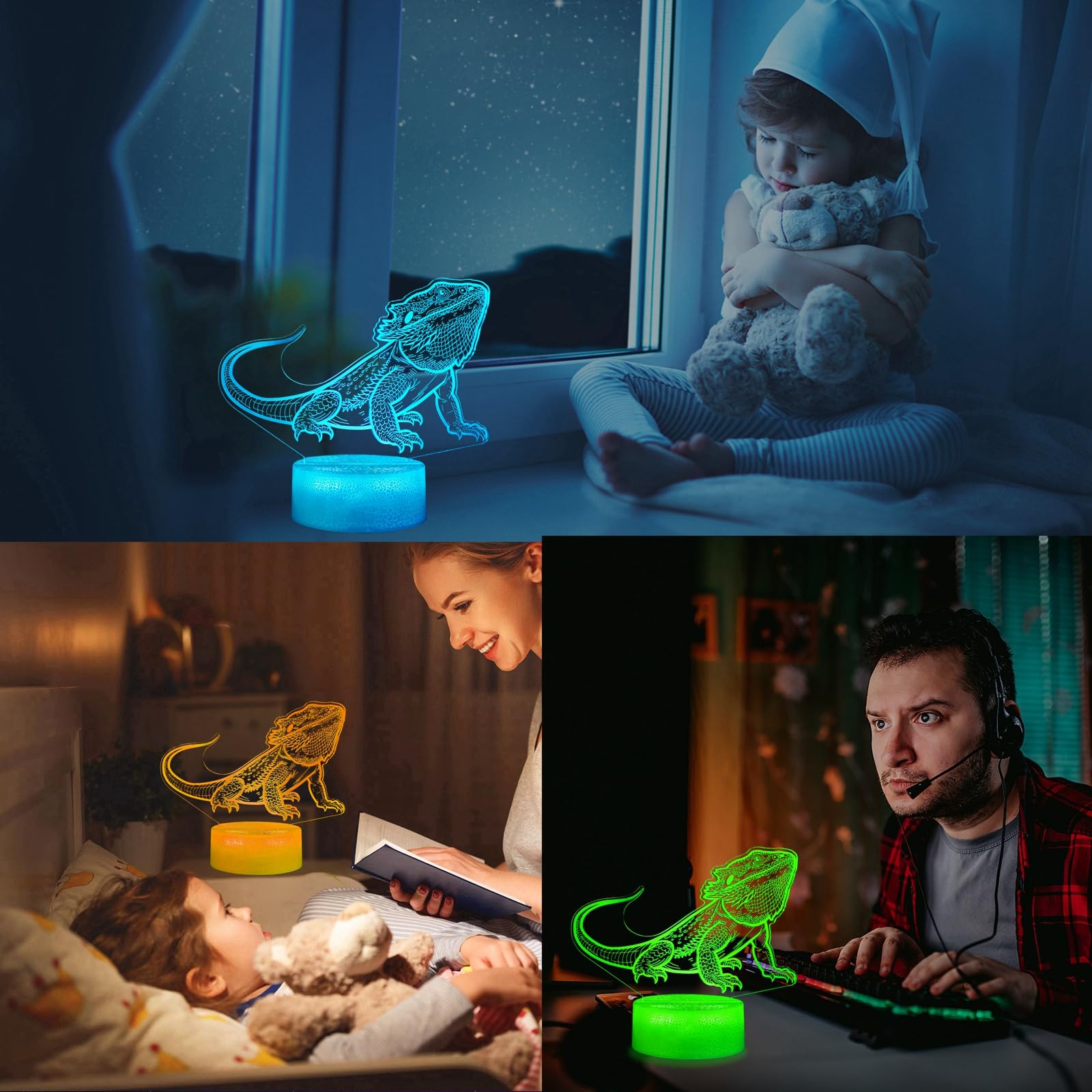 POSSHE 3D Bearded Dragon Night Light, 16 Color Remote Control, MY-3D LAMP-CRACK